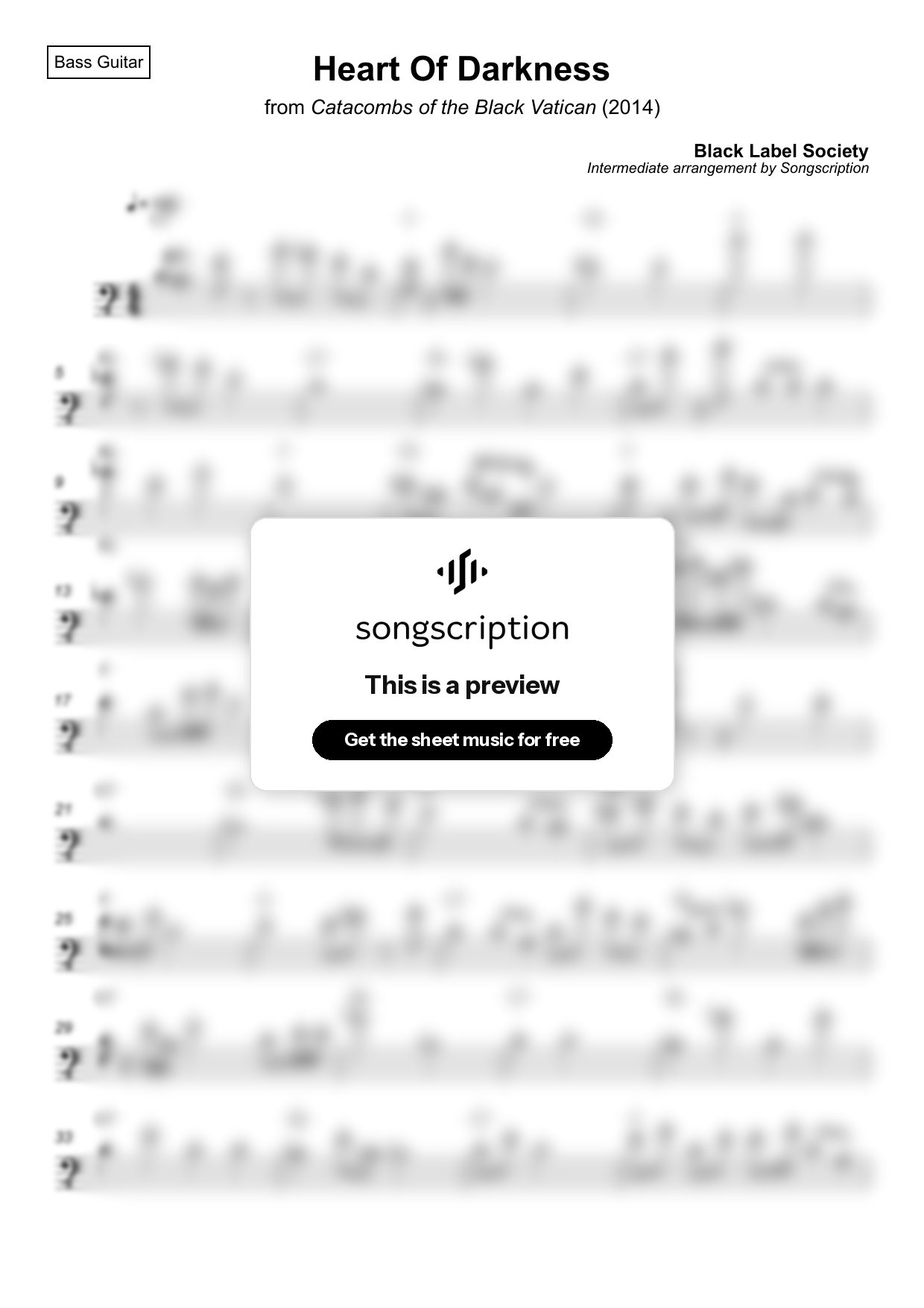 Intermediate Bass Guitar Sheet Music for "Heart Of Darkness" by Black Label Society