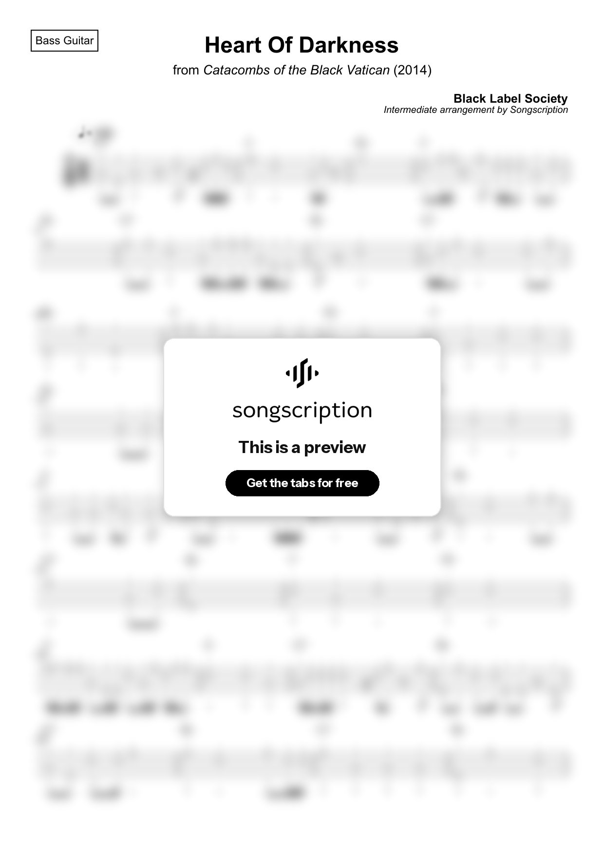 Intermediate Bass Guitar Tabs for "Heart Of Darkness" by Black Label Society