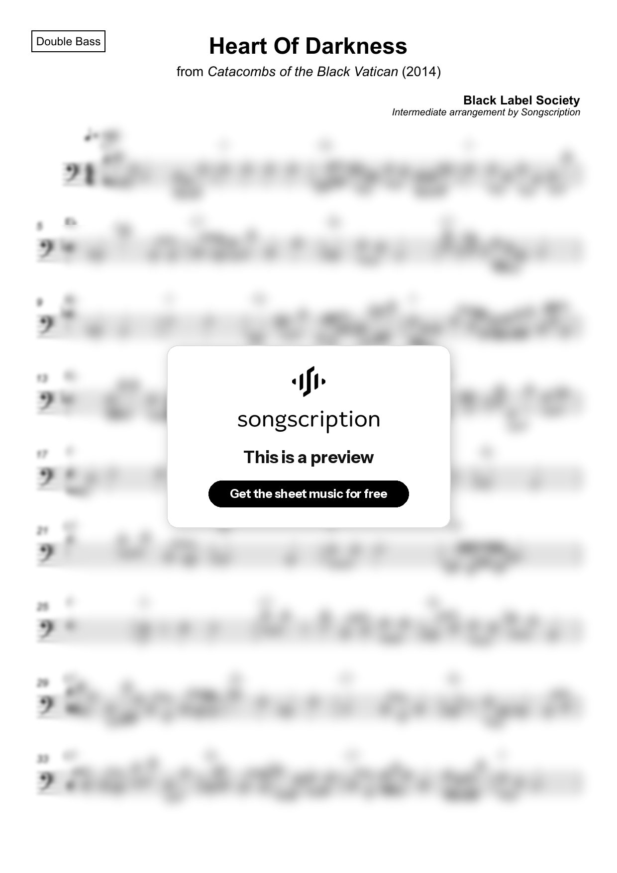 Intermediate Double Bass Sheet Music for "Heart Of Darkness" by Black Label Society