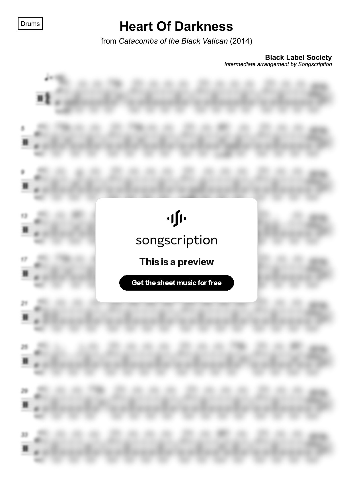 Intermediate Drums Sheet Music for "Heart Of Darkness" by Black Label Society