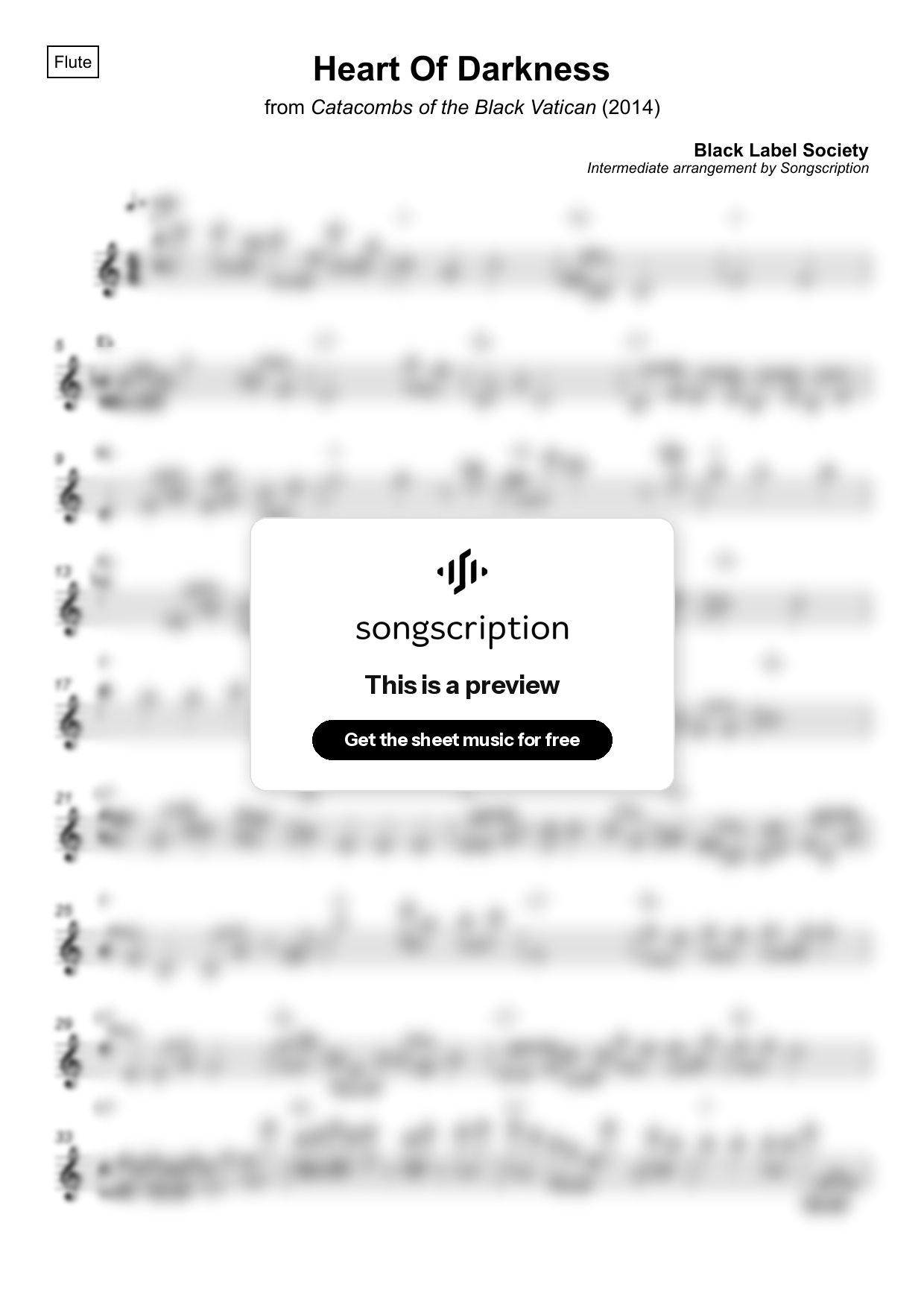 Intermediate Flute Sheet Music for "Heart Of Darkness" by Black Label Society