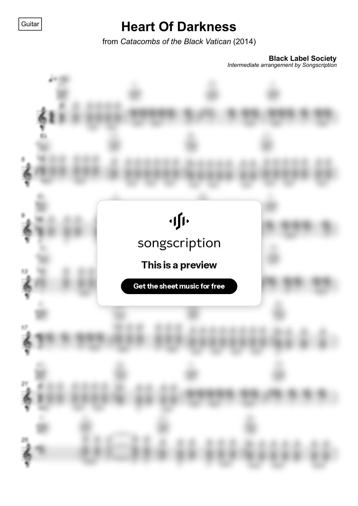 Intermediate Acoustic Guitar Sheet Music for "Heart Of Darkness" by Black Label Society