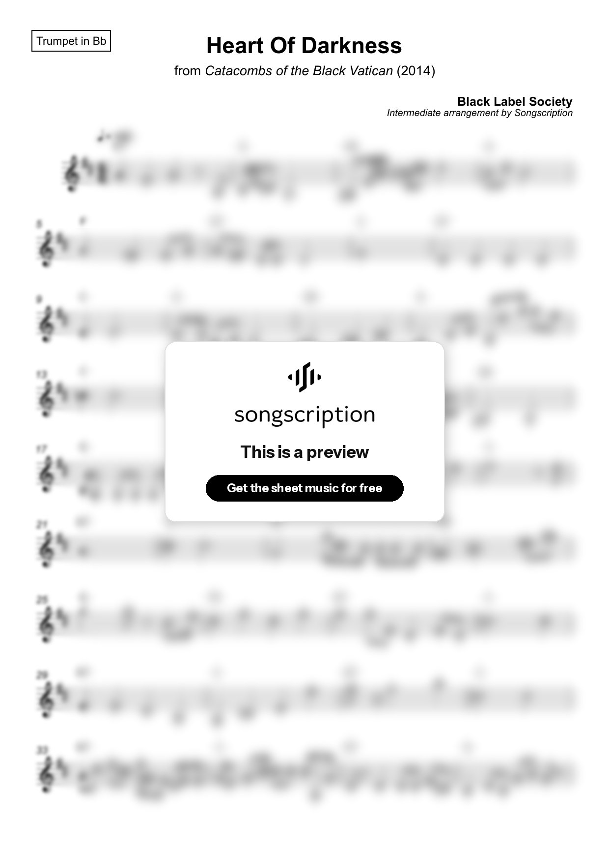 Intermediate Trumpet Sheet Music for "Heart Of Darkness" by Black Label Society