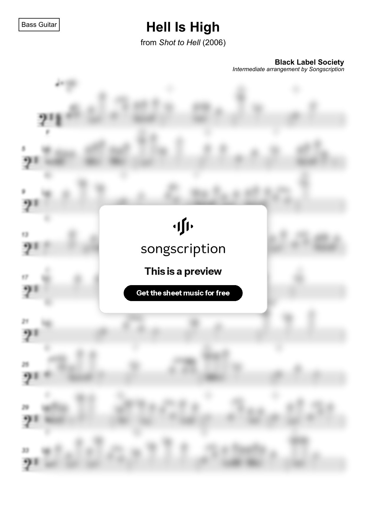 Intermediate Bass Guitar Sheet Music for "Hell Is High" by Black Label Society