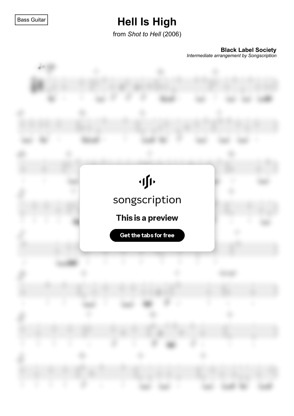 Intermediate Bass Guitar Tabs for "Hell Is High" by Black Label Society
