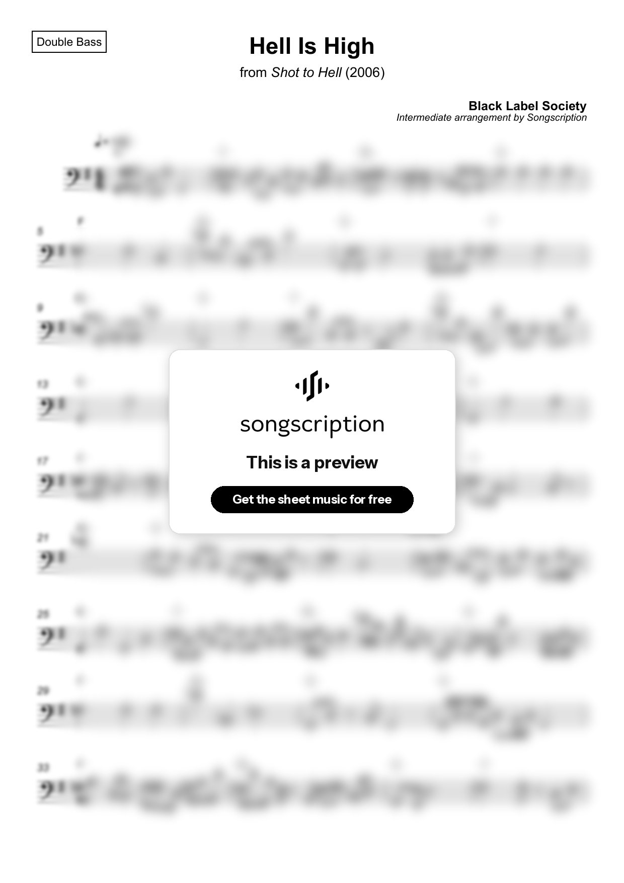 Intermediate Double Bass Sheet Music for "Hell Is High" by Black Label Society