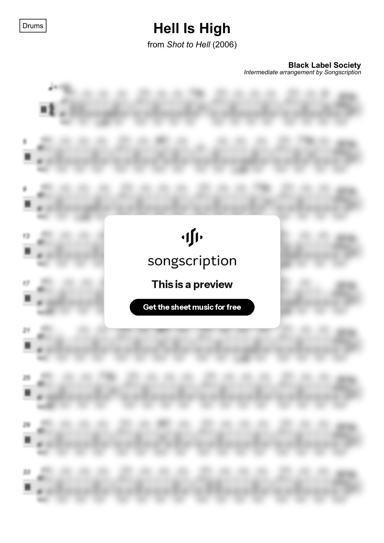 Intermediate Drums Sheet Music for "Hell Is High" by Black Label Society