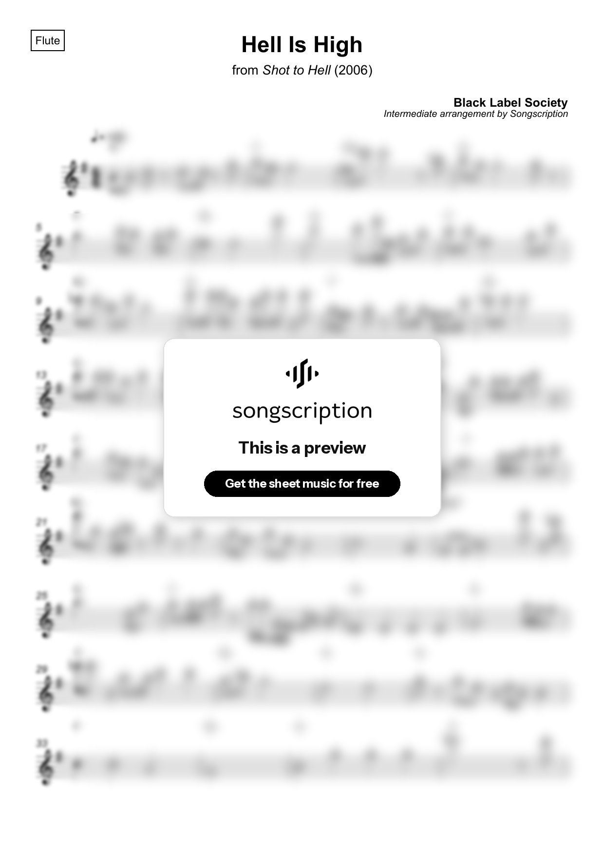 Intermediate Flute Sheet Music for "Hell Is High" by Black Label Society