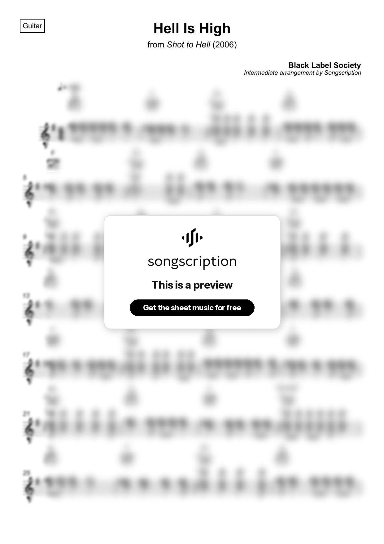 Intermediate Acoustic Guitar Sheet Music for "Hell Is High" by Black Label Society