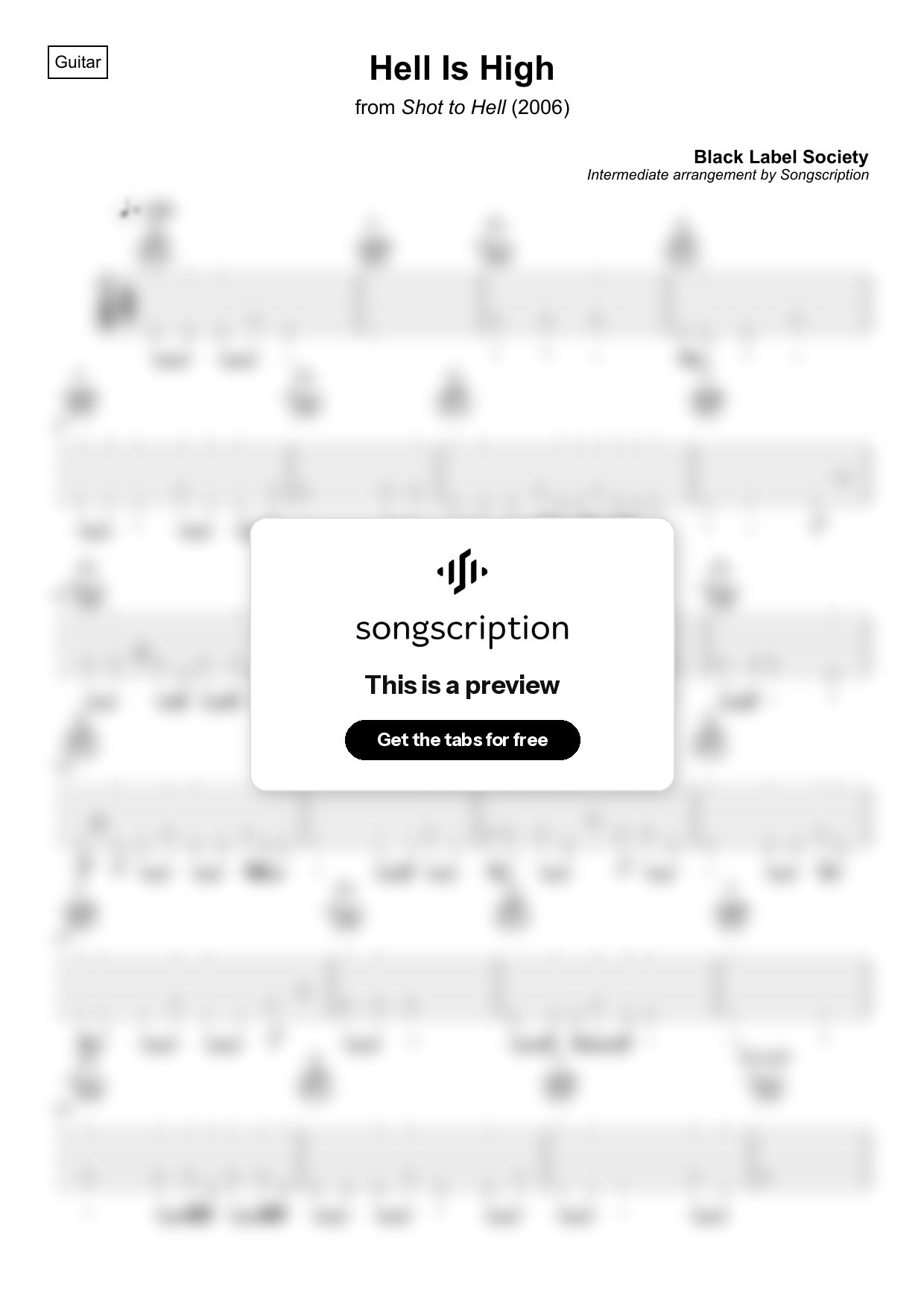 Intermediate Acoustic Guitar Tabs for "Hell Is High" by Black Label Society