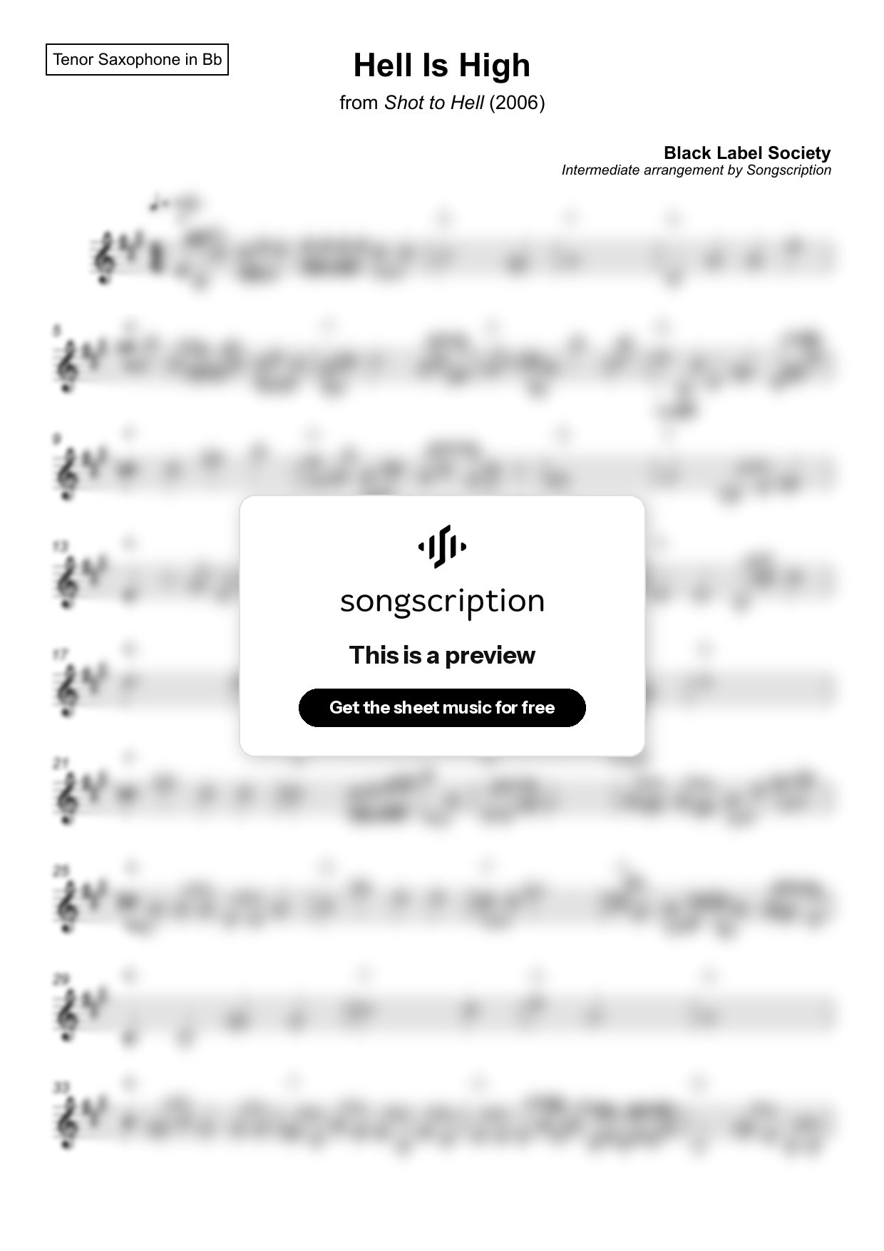 Intermediate Tenor Sax Sheet Music for "Hell Is High" by Black Label Society
