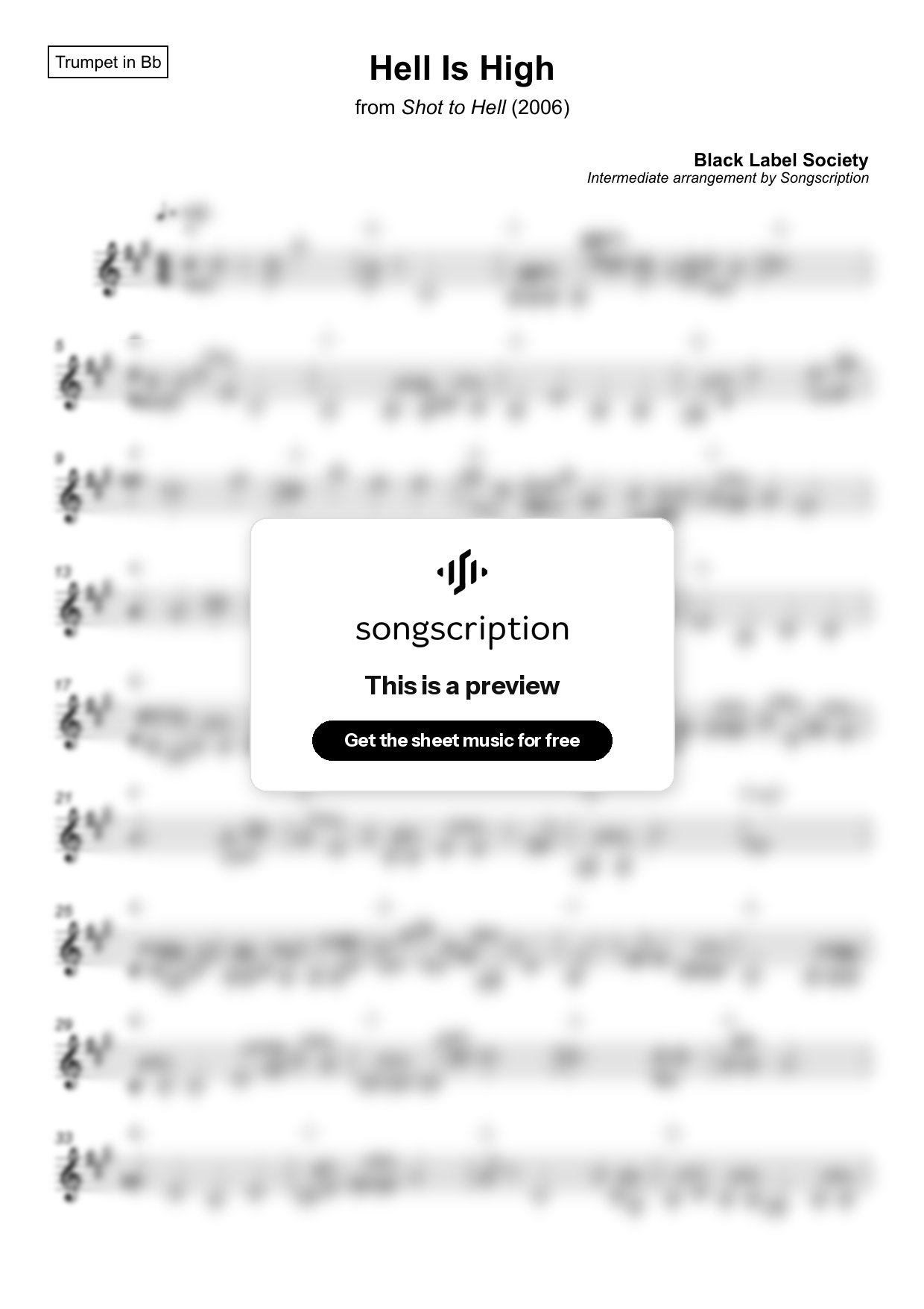 Intermediate Trumpet Sheet Music for "Hell Is High" by Black Label Society