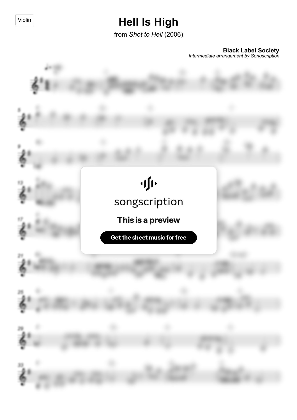 Intermediate Violin Sheet Music for "Hell Is High" by Black Label Society