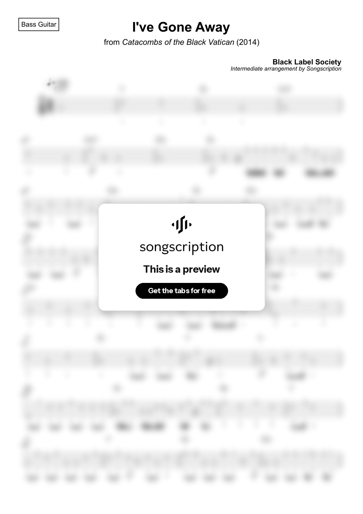 Intermediate Bass Guitar Tabs for "I've Gone Away" by Black Label Society