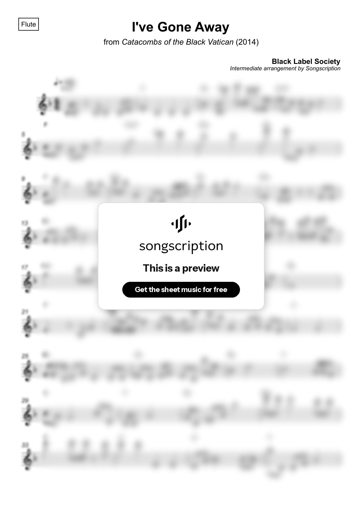 Intermediate Flute Sheet Music for "I've Gone Away" by Black Label Society