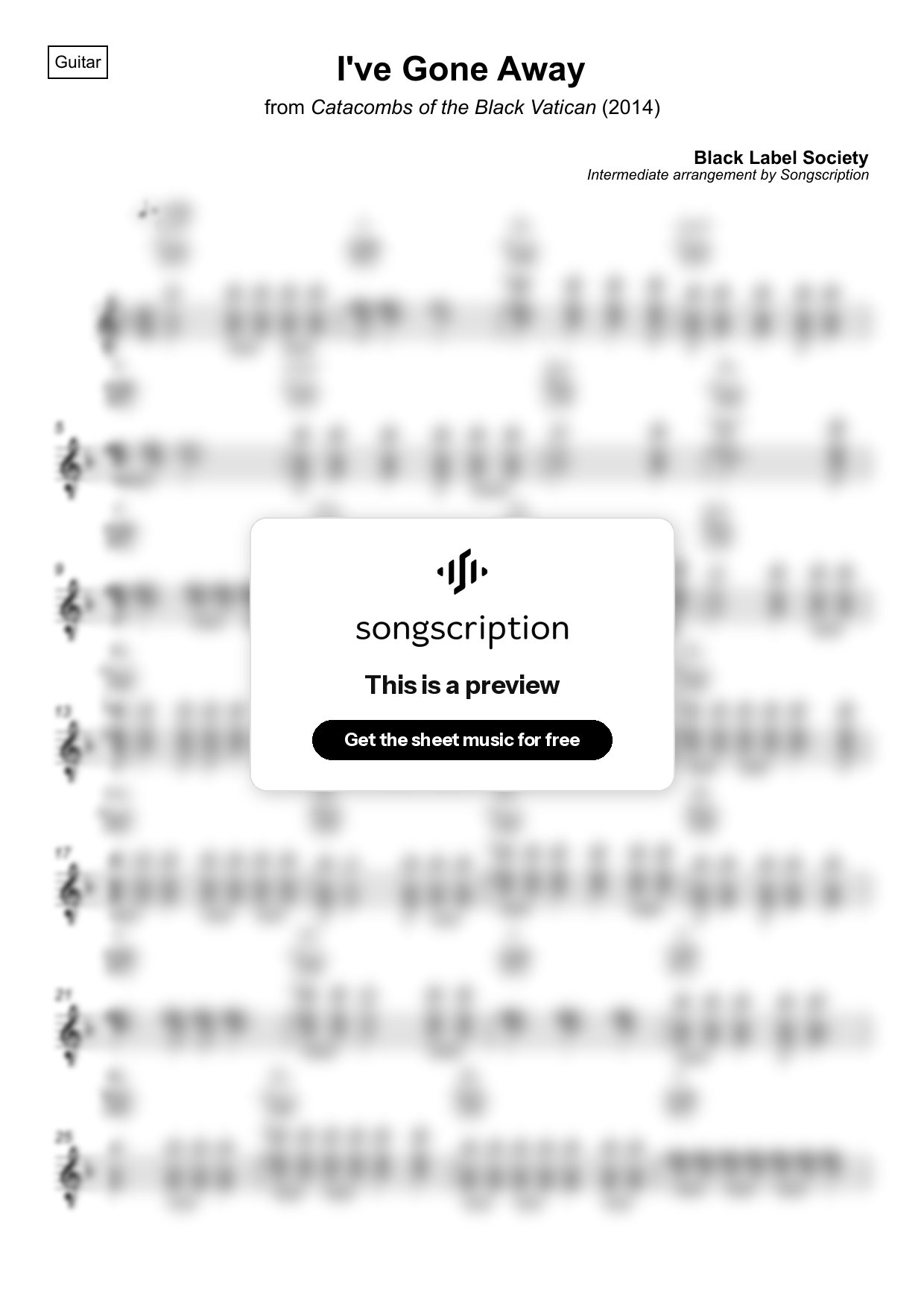 Intermediate Acoustic Guitar Sheet Music for "I've Gone Away" by Black Label Society