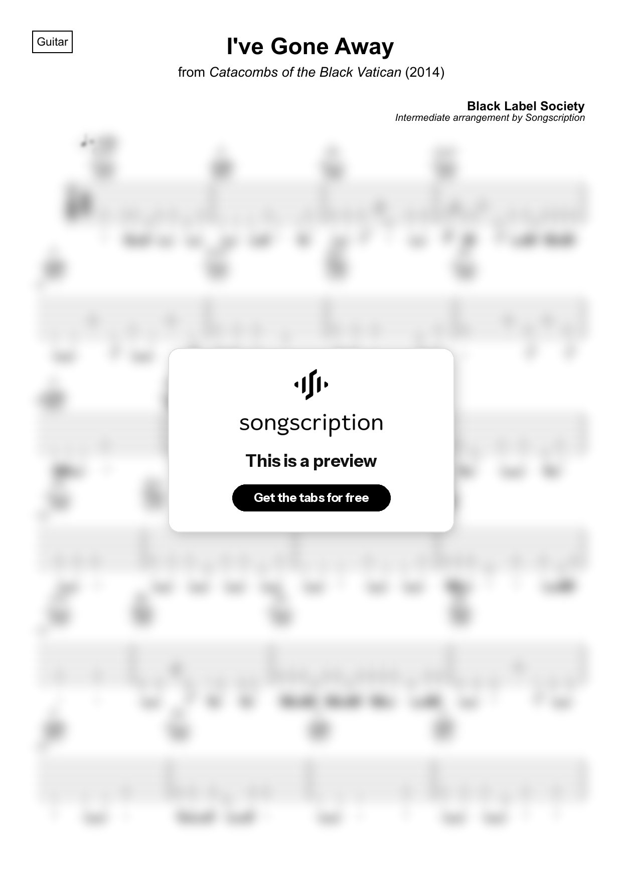 Intermediate Acoustic Guitar Tabs for "I've Gone Away" by Black Label Society