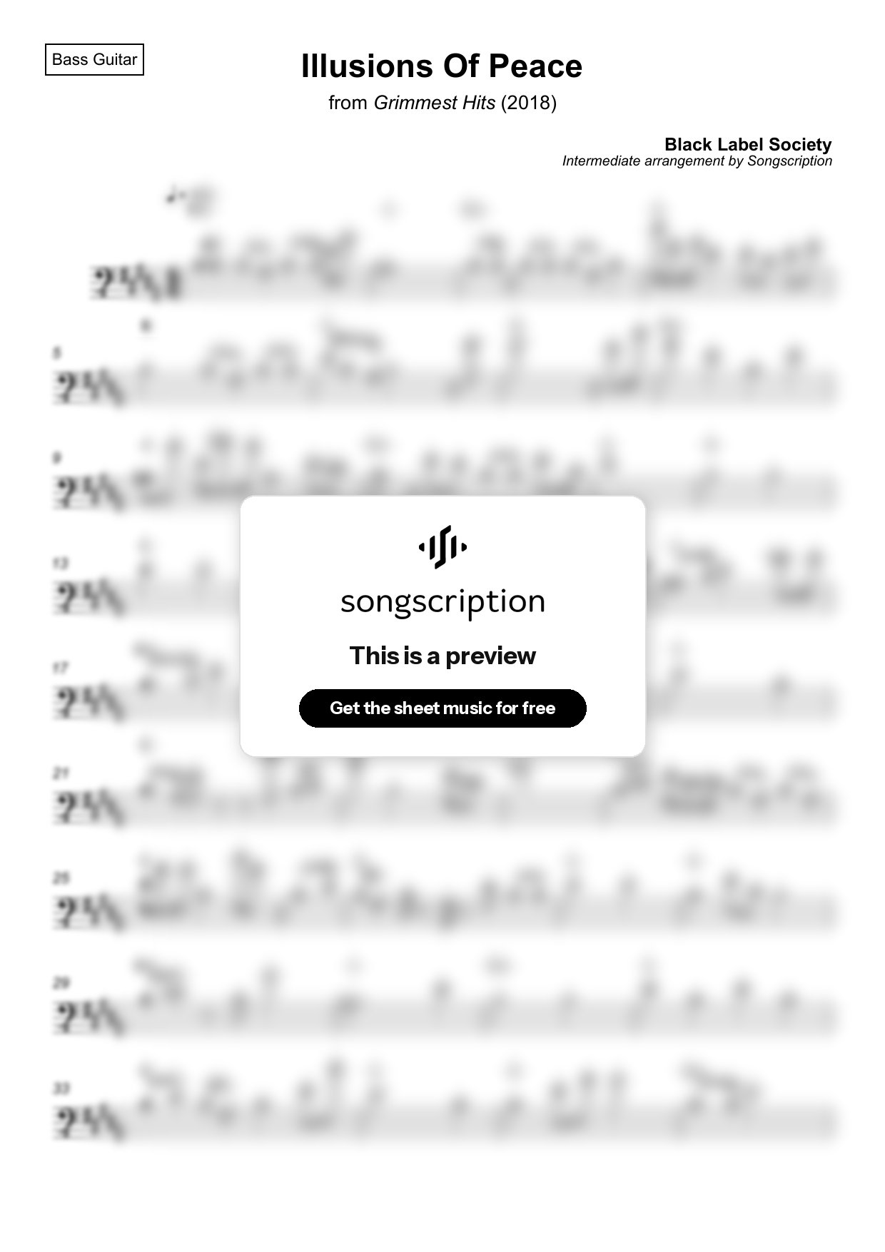 Intermediate Bass Guitar Sheet Music for "Illusions Of Peace" by Black Label Society