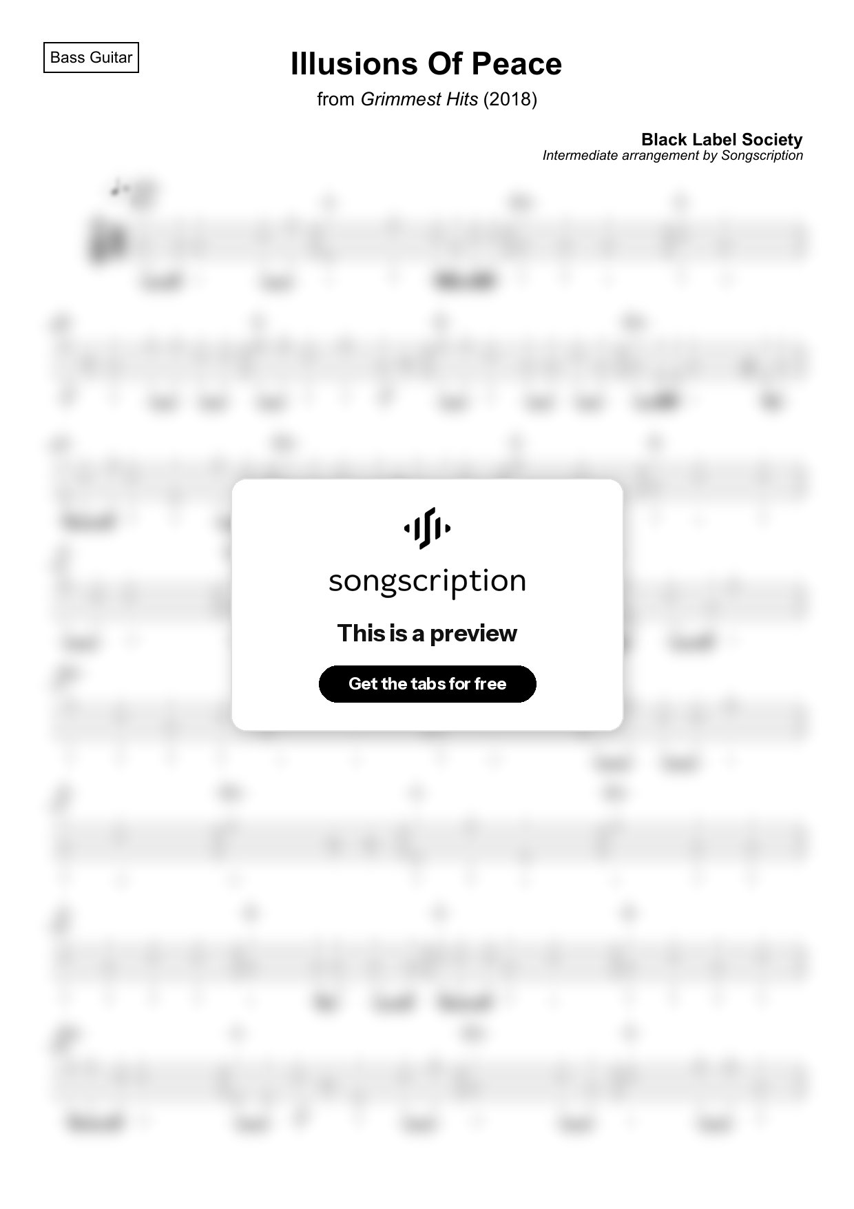Intermediate Bass Guitar Tabs for "Illusions Of Peace" by Black Label Society
