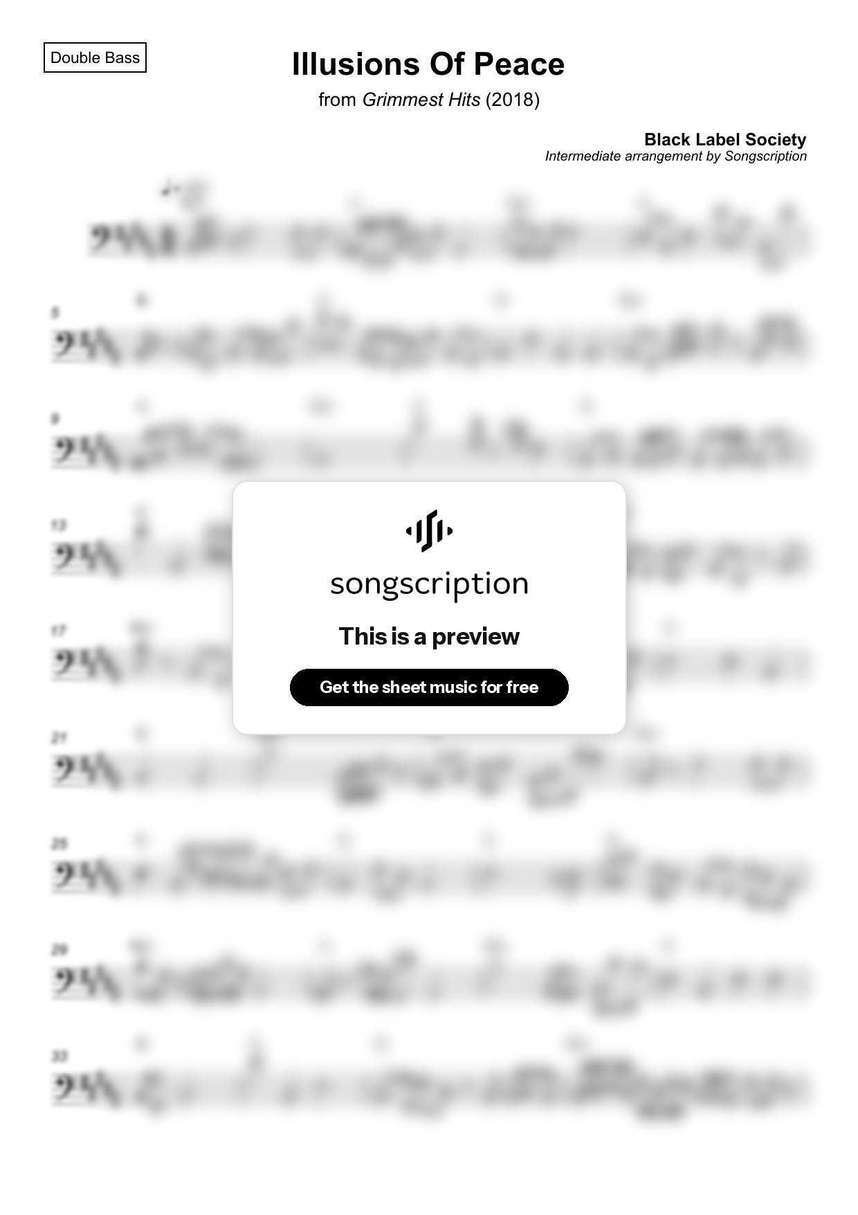 Intermediate Double Bass Sheet Music for "Illusions Of Peace" by Black Label Society