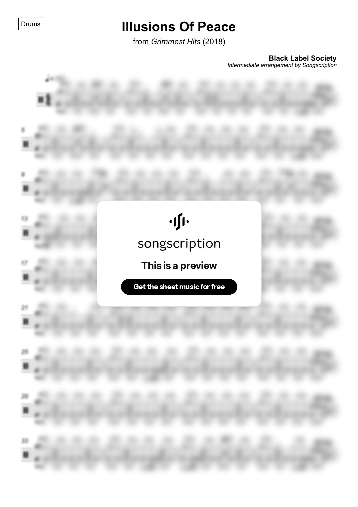 Intermediate Drums Sheet Music for "Illusions Of Peace" by Black Label Society