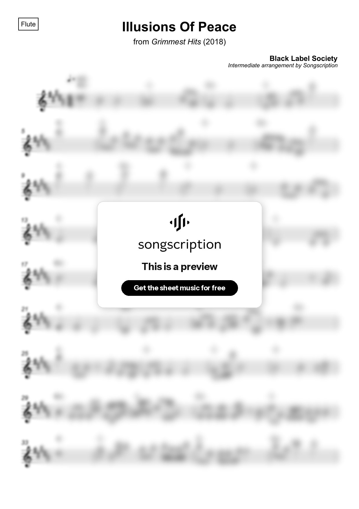 Intermediate Flute Sheet Music for "Illusions Of Peace" by Black Label Society