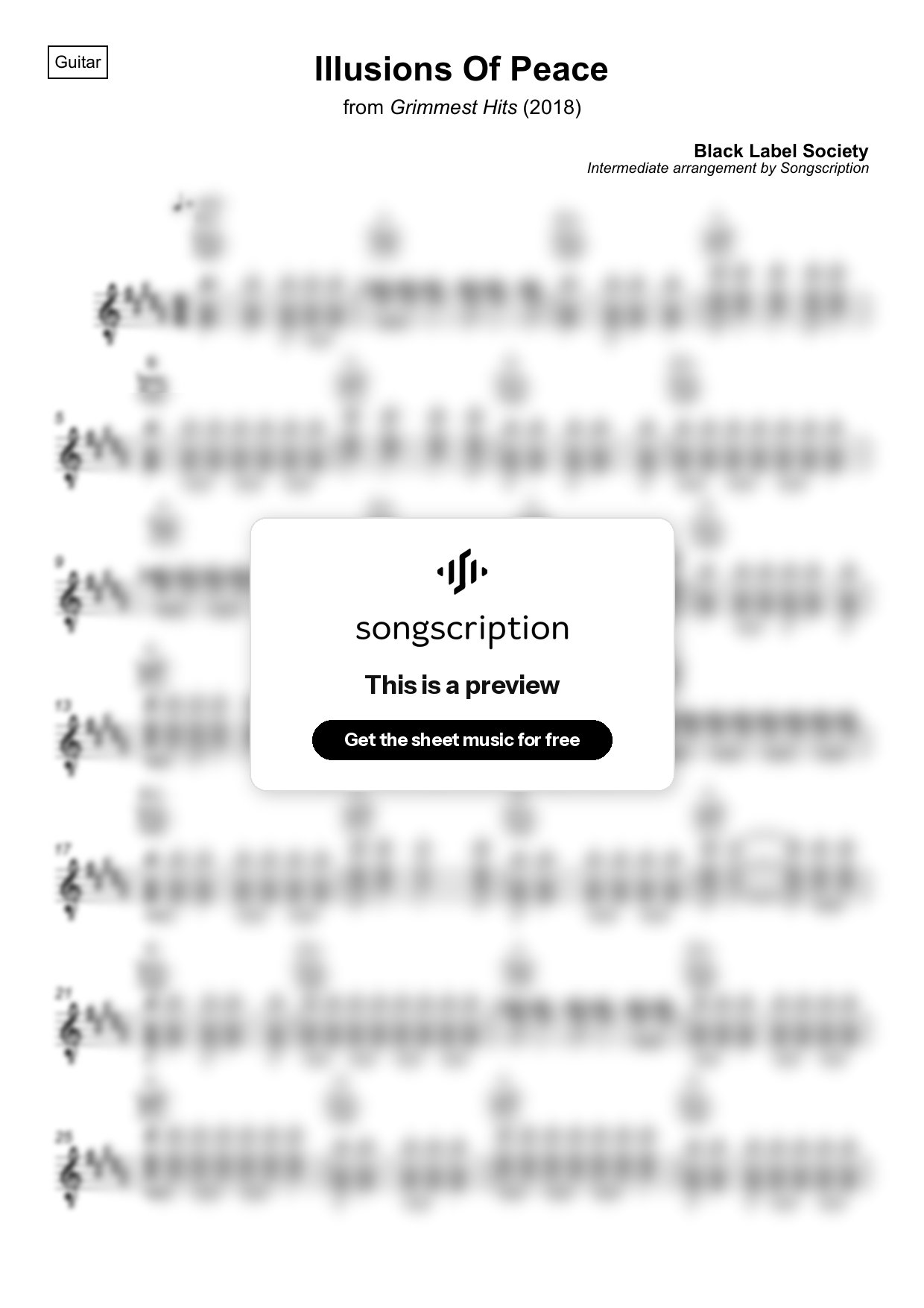 Intermediate Acoustic Guitar Sheet Music for "Illusions Of Peace" by Black Label Society