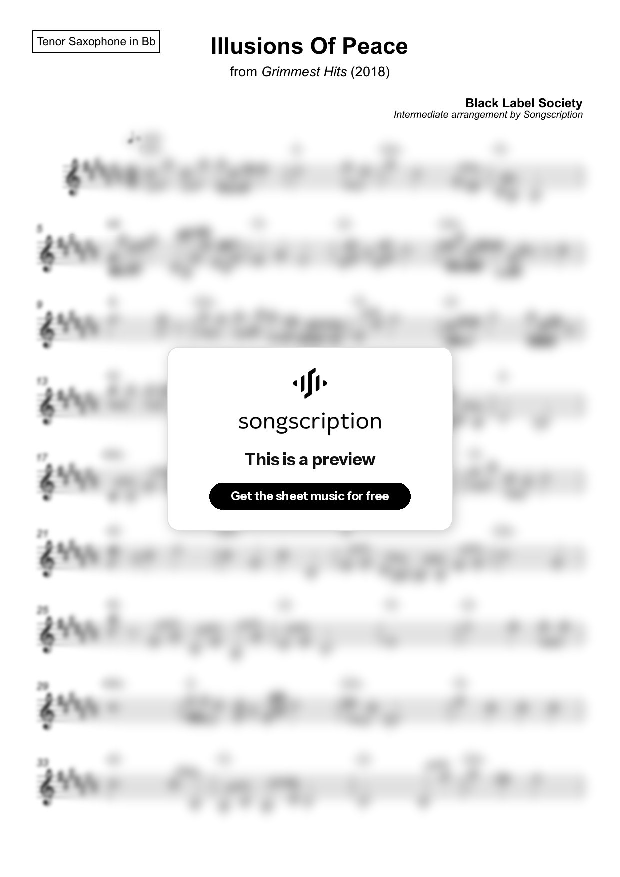 Intermediate Tenor Sax Sheet Music for "Illusions Of Peace" by Black Label Society