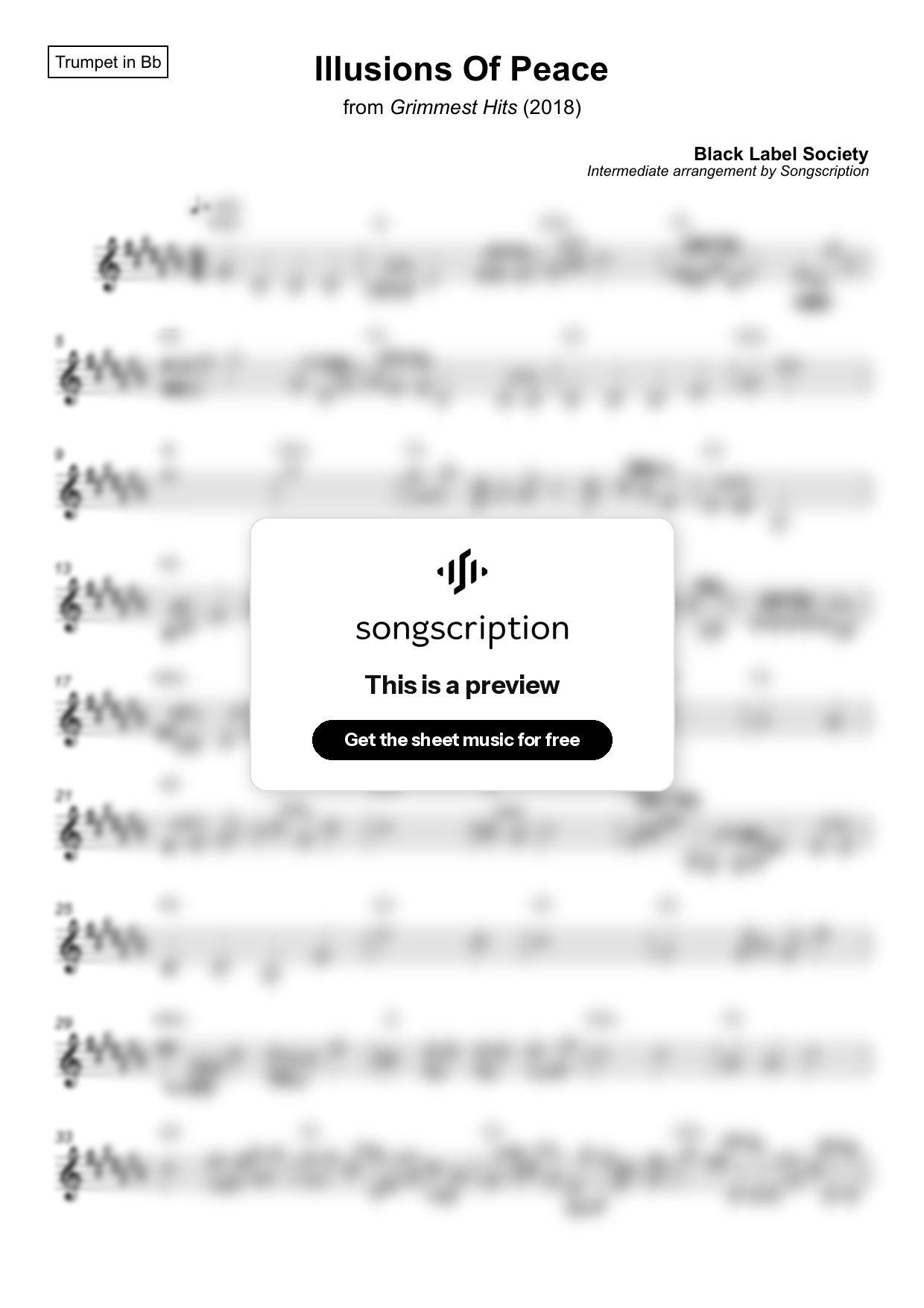 Intermediate Trumpet Sheet Music for "Illusions Of Peace" by Black Label Society