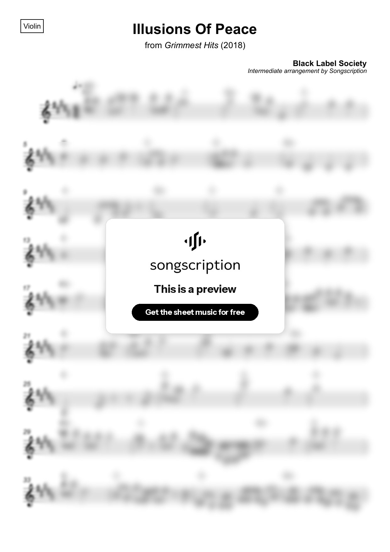 Intermediate Violin Sheet Music for "Illusions Of Peace" by Black Label Society