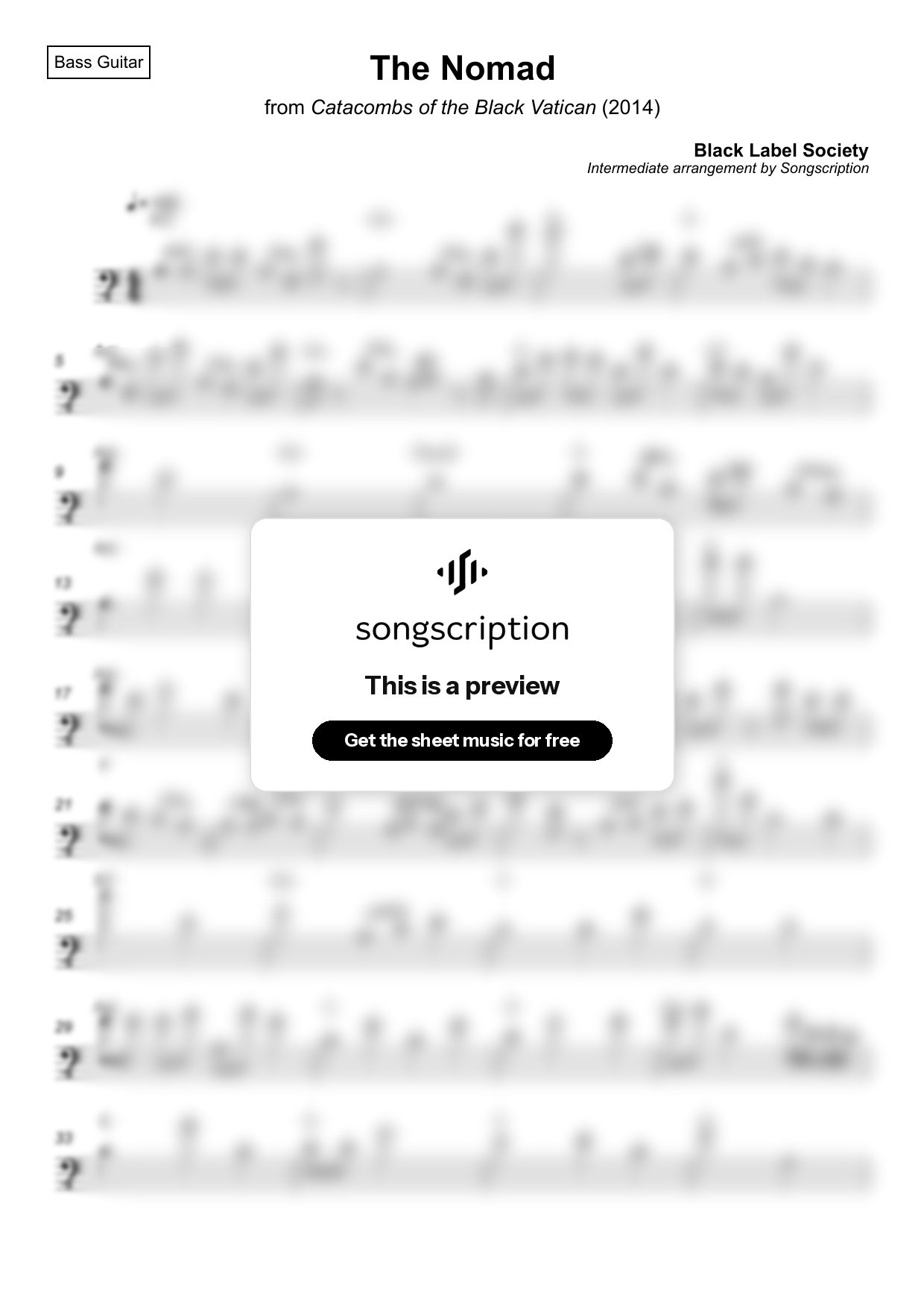 Intermediate Bass Guitar Sheet Music for "The Nomad" by Black Label Society