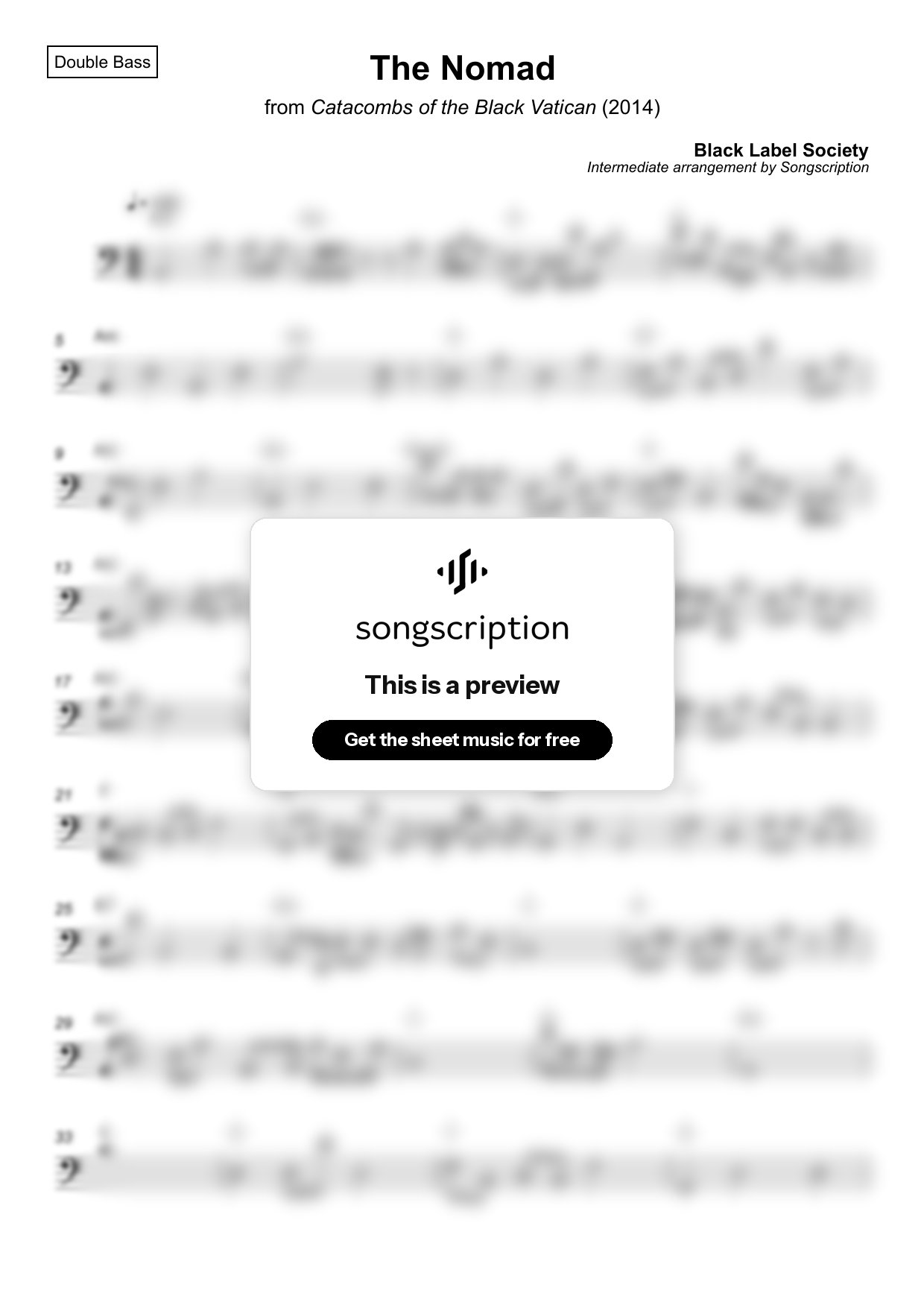 Intermediate Double Bass Sheet Music for "The Nomad" by Black Label Society