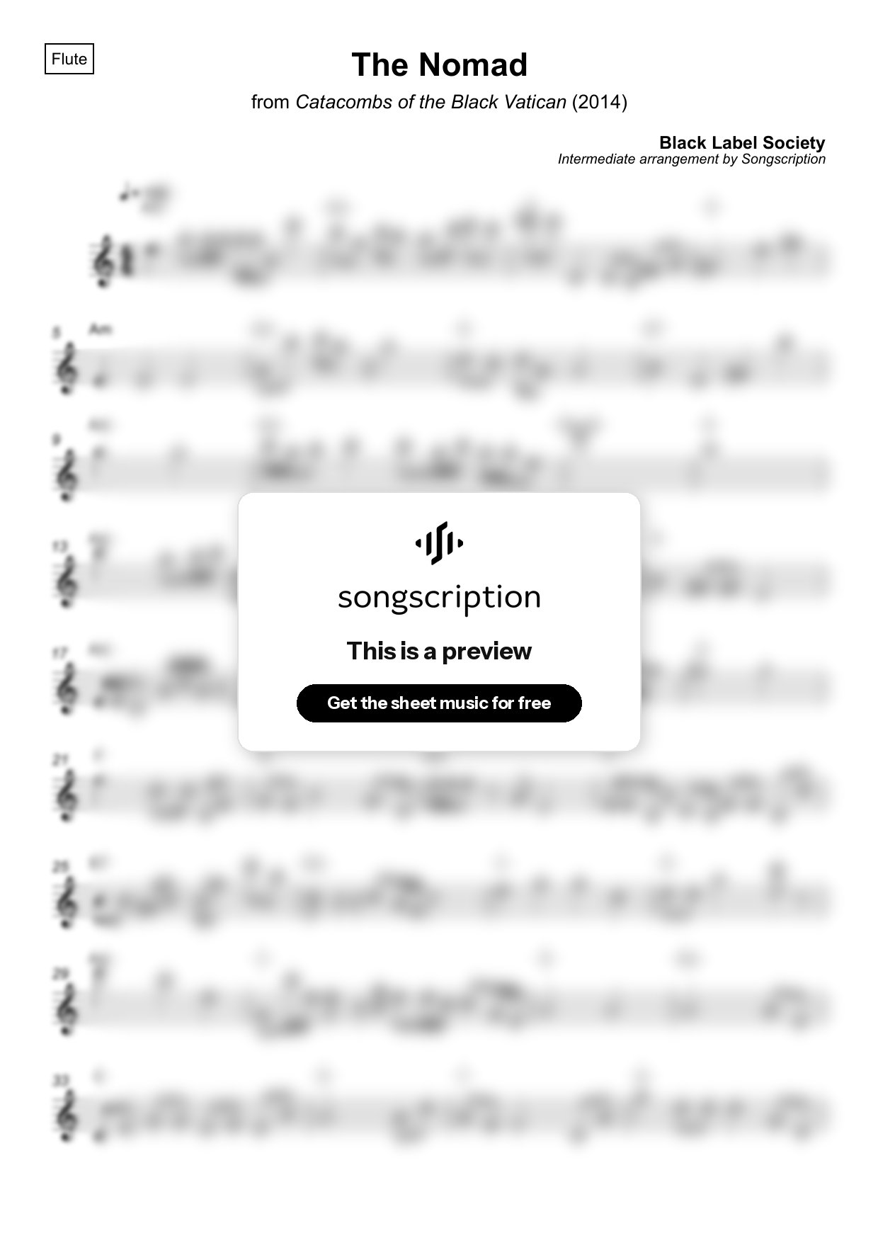 Intermediate Flute Sheet Music for "The Nomad" by Black Label Society