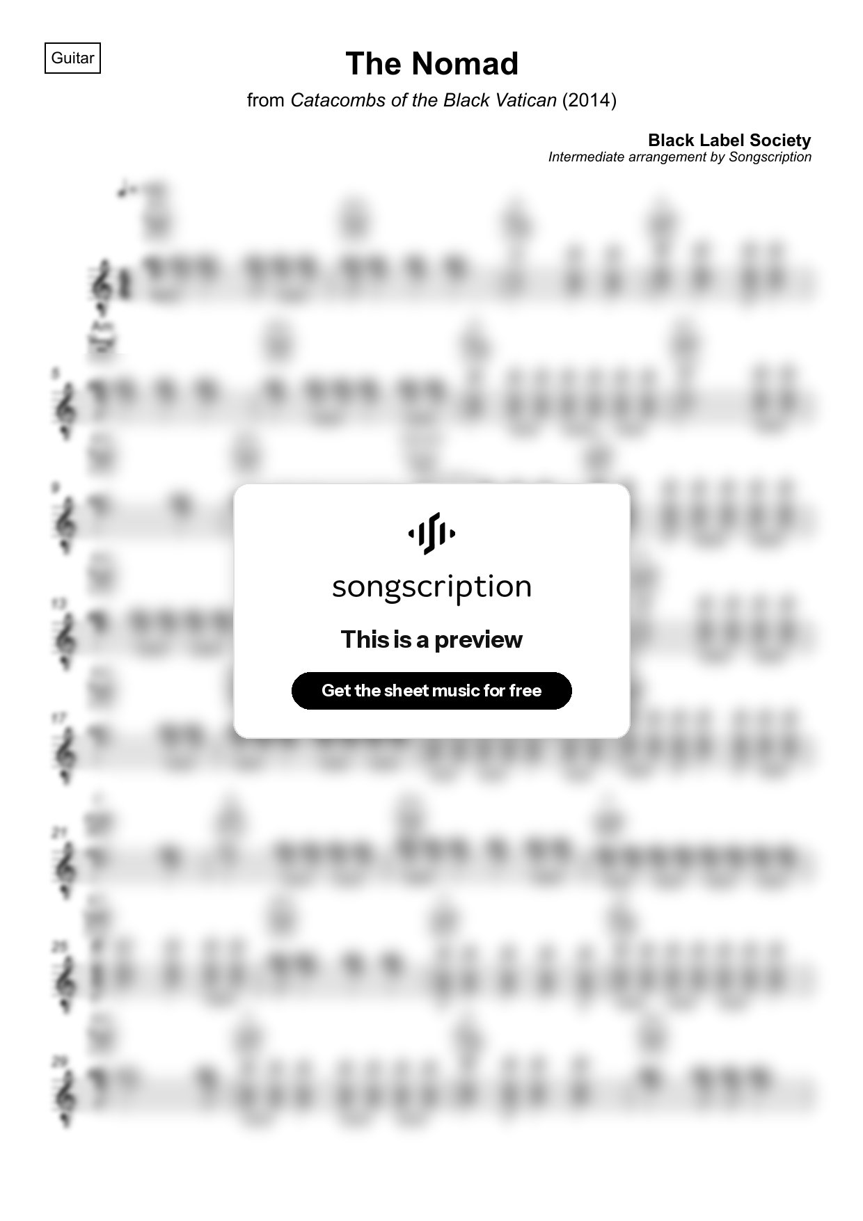 Intermediate Acoustic Guitar Sheet Music for "The Nomad" by Black Label Society