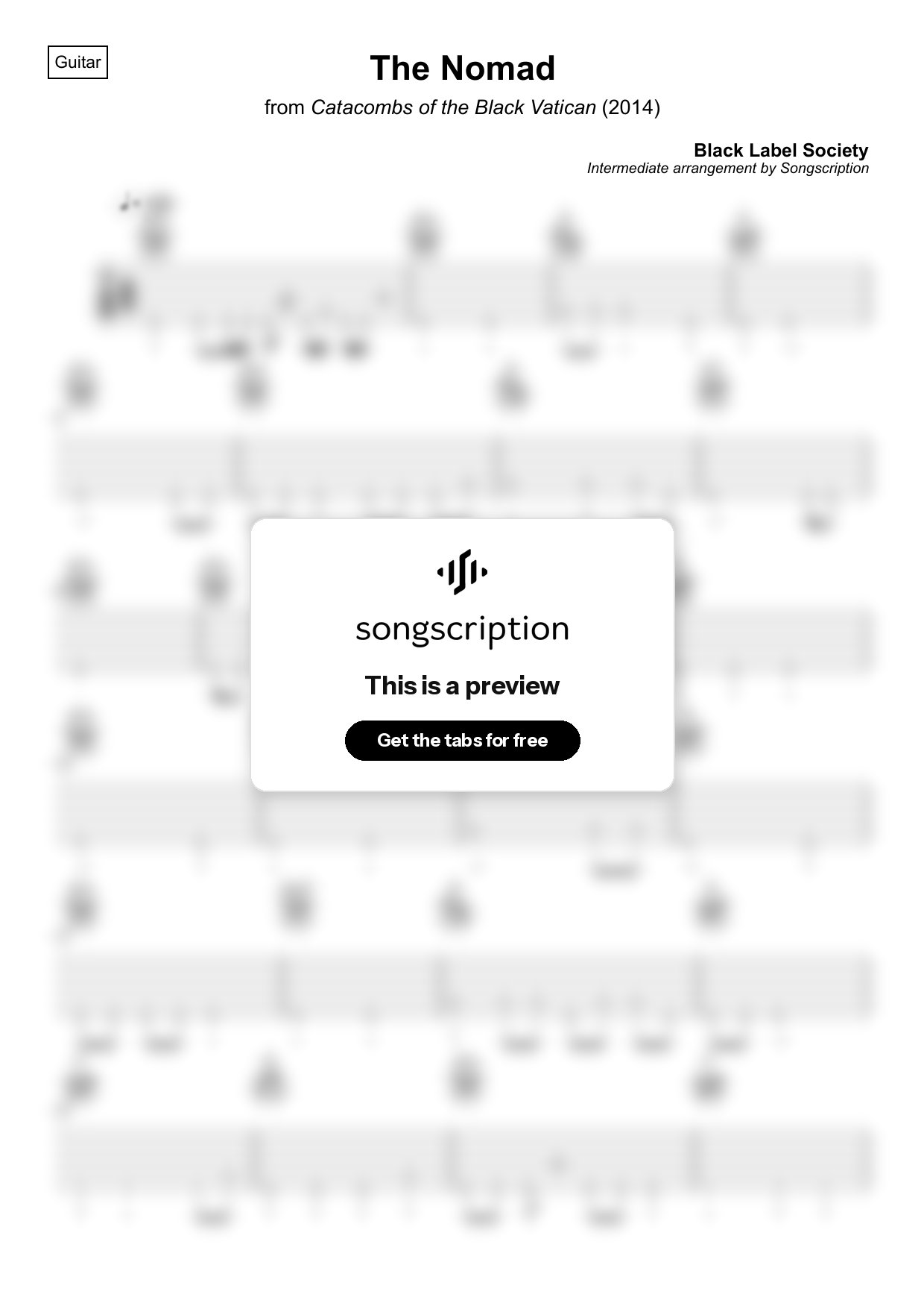 Intermediate Acoustic Guitar Tabs for "The Nomad" by Black Label Society