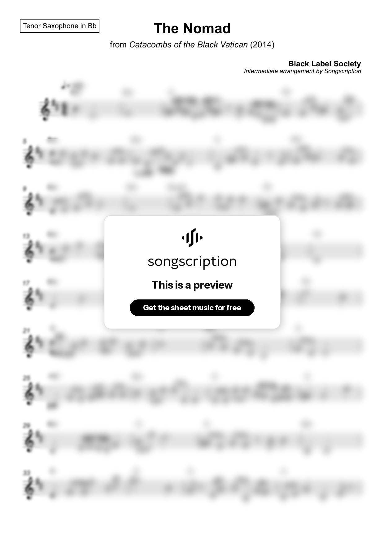 Intermediate Tenor Sax Sheet Music for "The Nomad" by Black Label Society