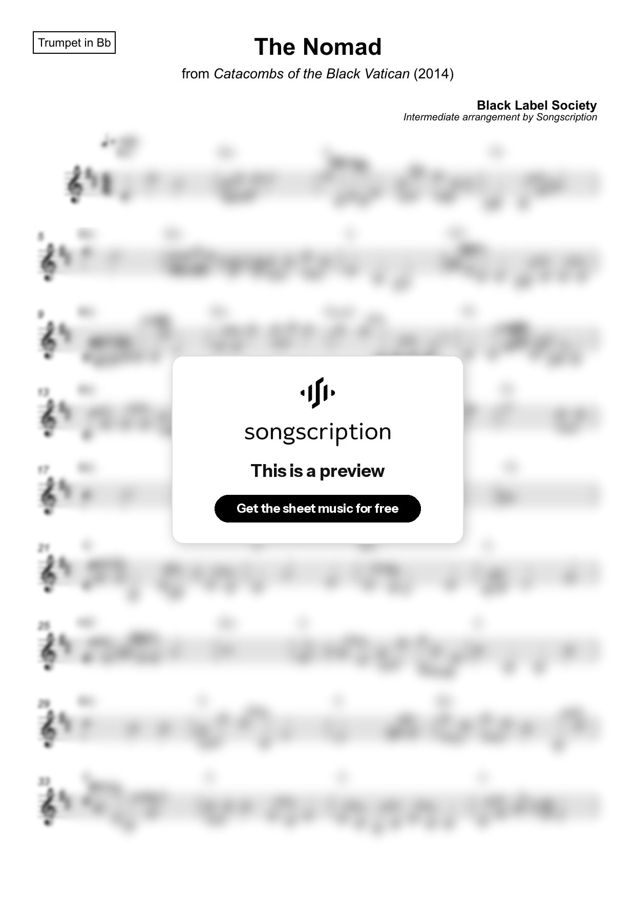 Intermediate Trumpet Sheet Music for "The Nomad" by Black Label Society