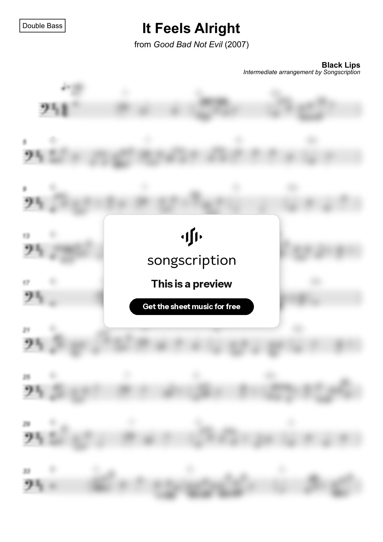 Intermediate Double Bass Sheet Music for "It Feels Alright" by Black Lips