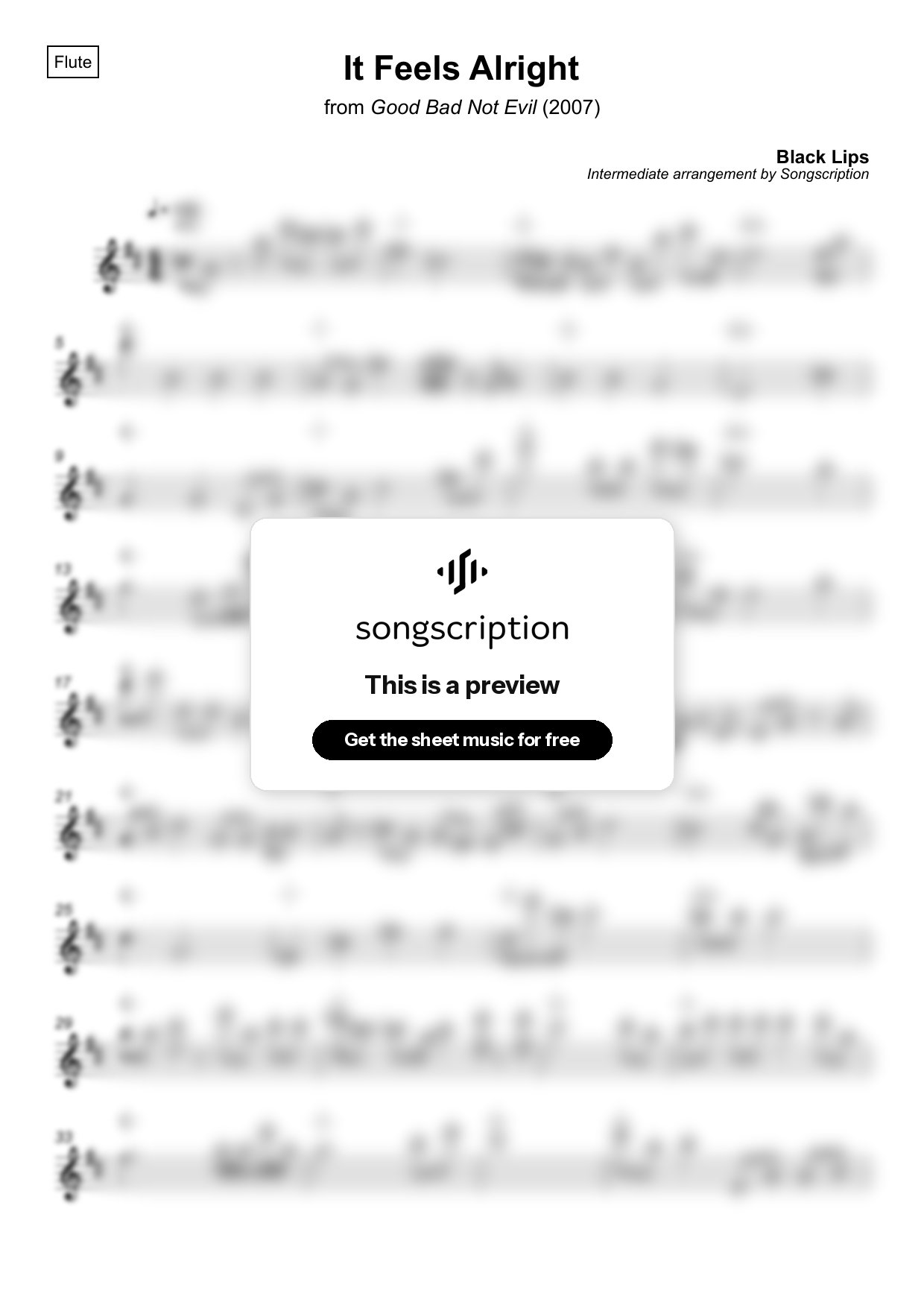 Intermediate Flute Sheet Music for "It Feels Alright" by Black Lips