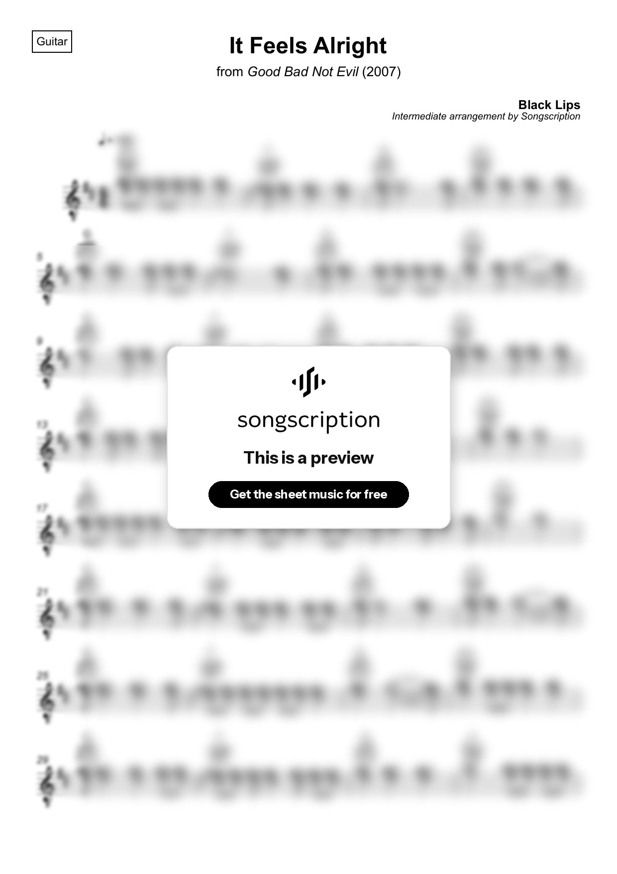 Intermediate Acoustic Guitar Sheet Music for "It Feels Alright" by Black Lips