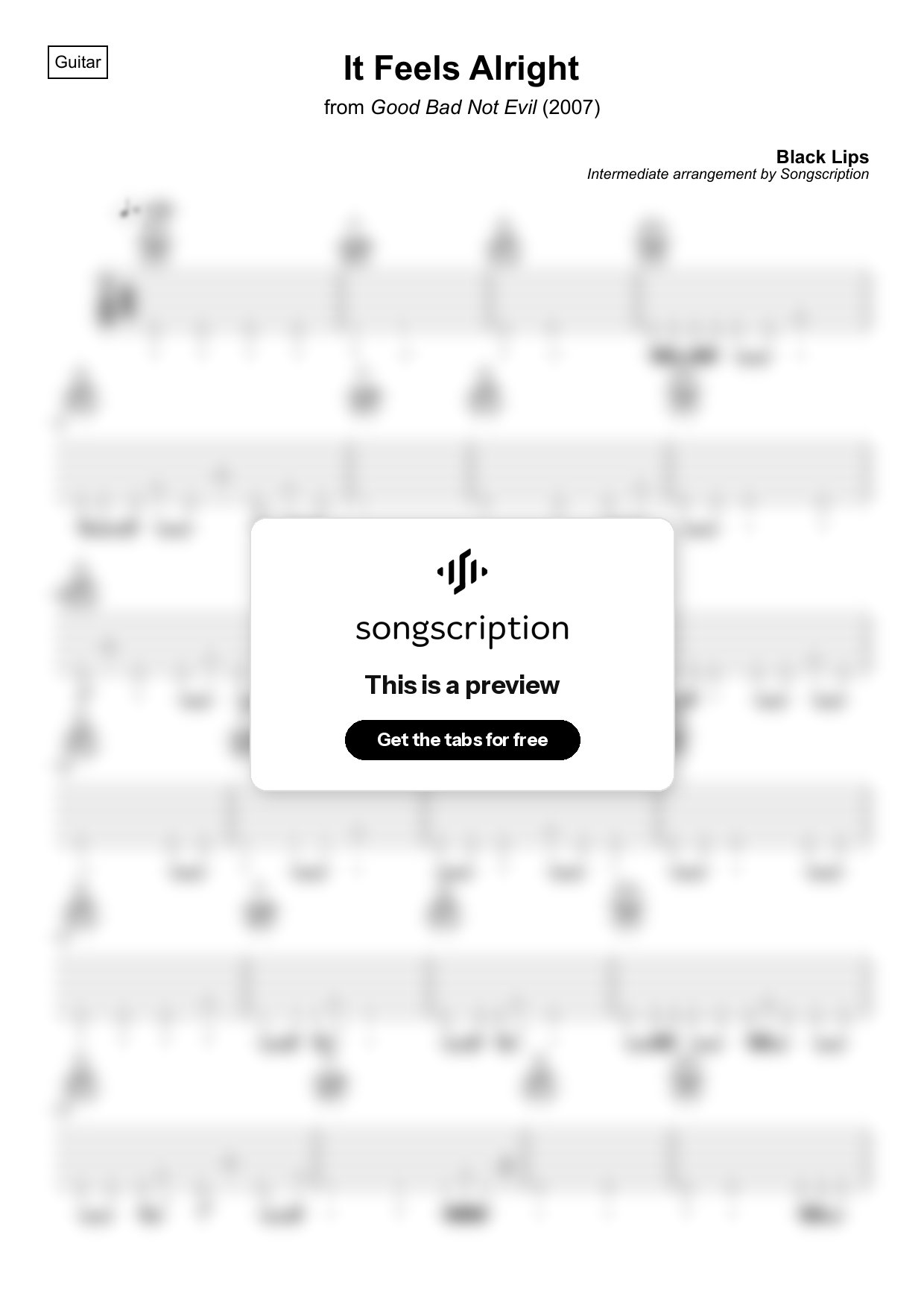 Intermediate Acoustic Guitar Tabs for "It Feels Alright" by Black Lips