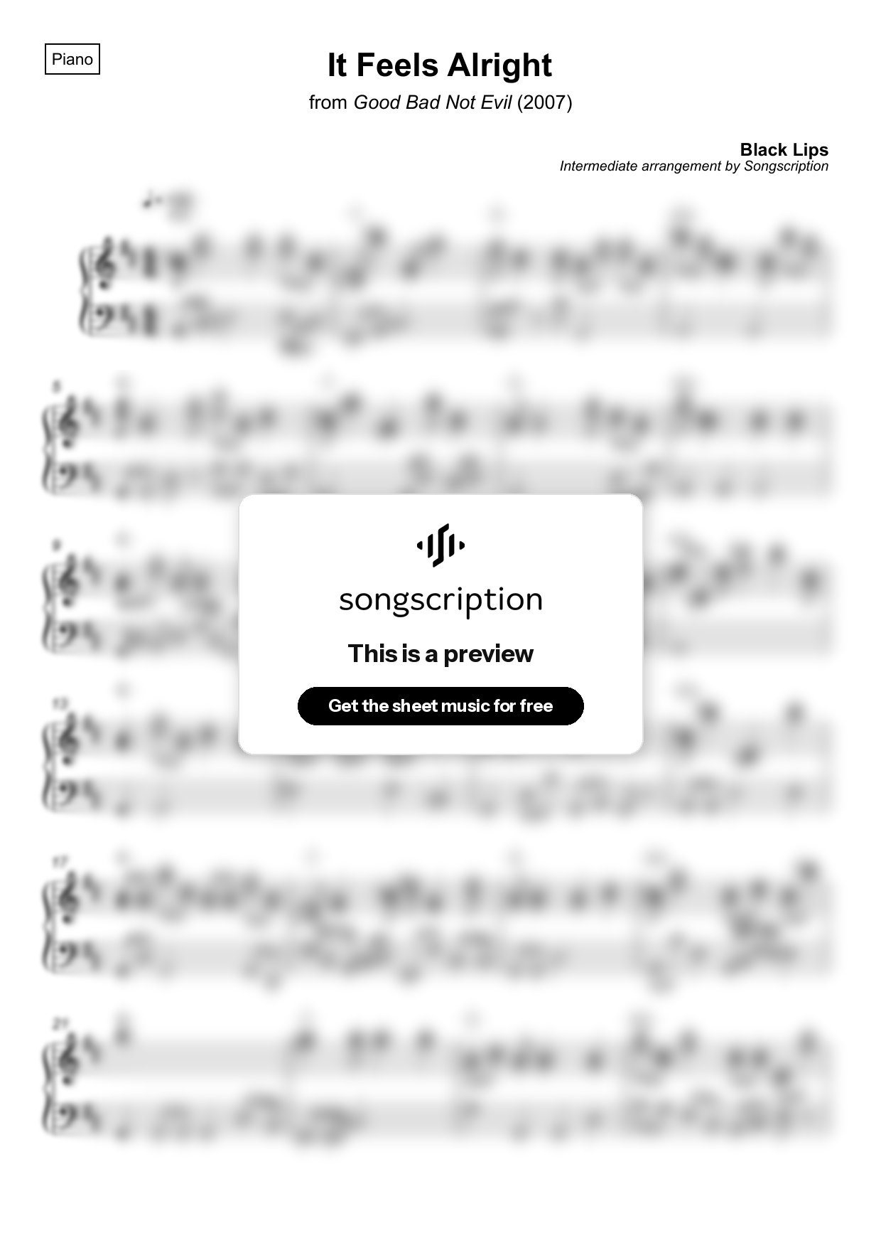Intermediate Piano Sheet Music for "It Feels Alright" by Black Lips