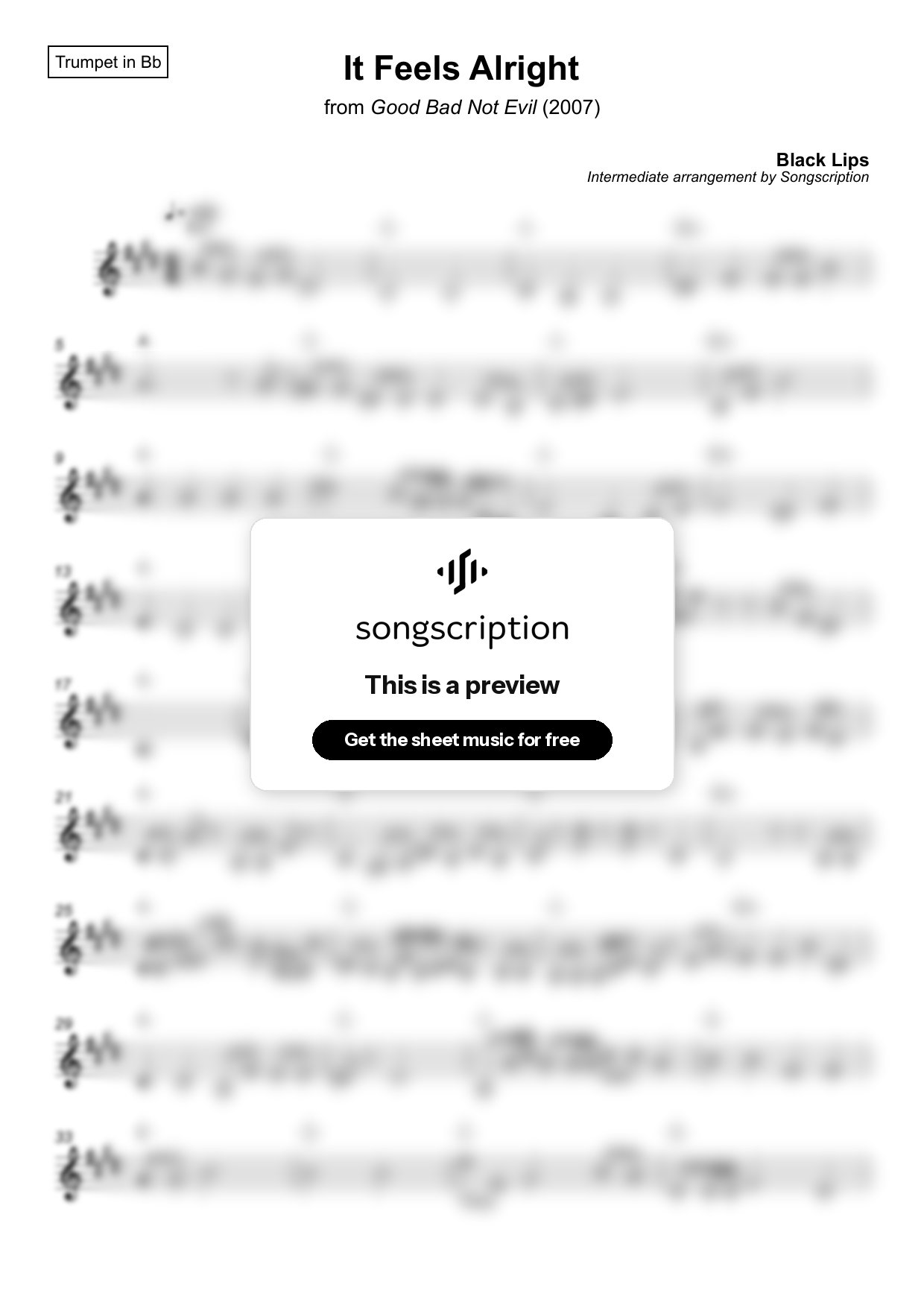 Intermediate Trumpet Sheet Music for "It Feels Alright" by Black Lips
