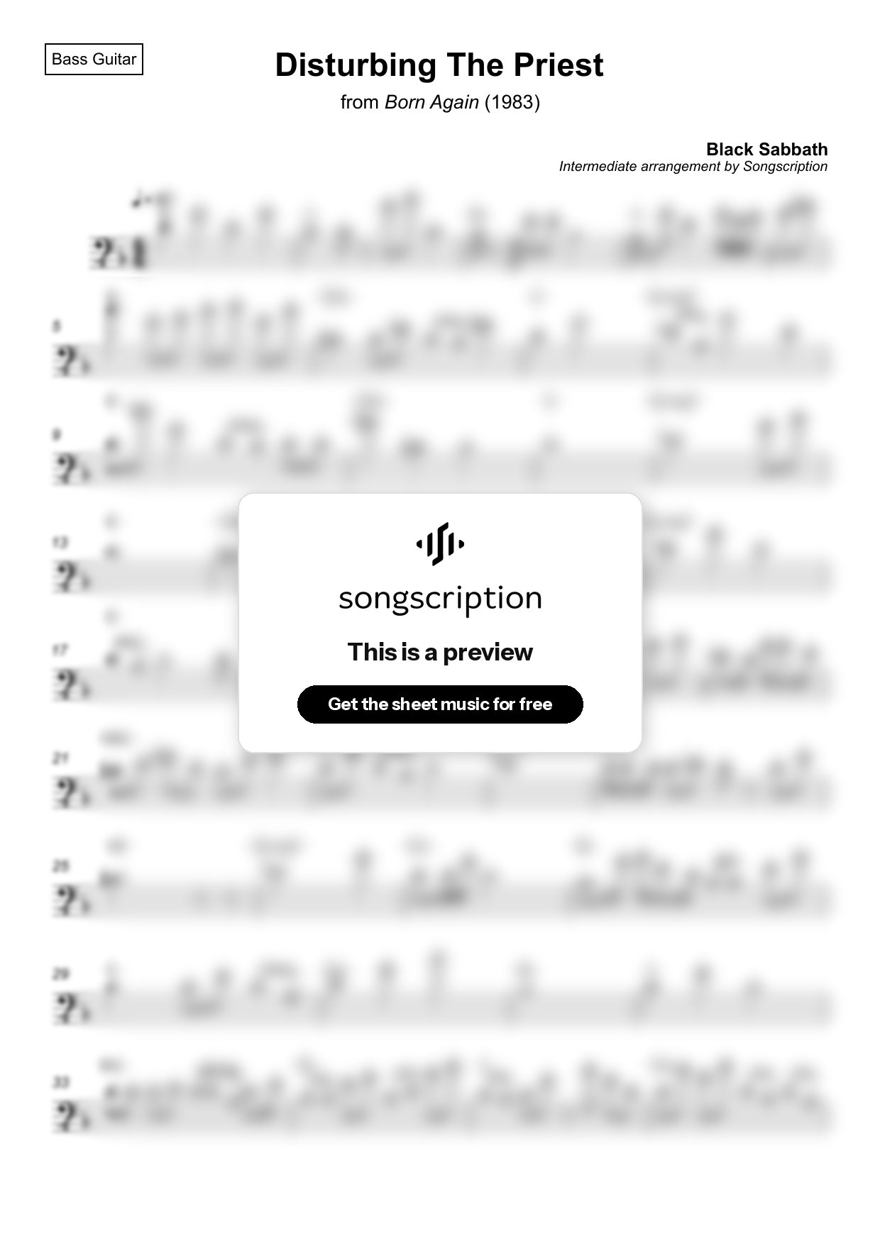 Intermediate Bass Guitar Sheet Music for "Disturbing The Priest" by Black Sabbath