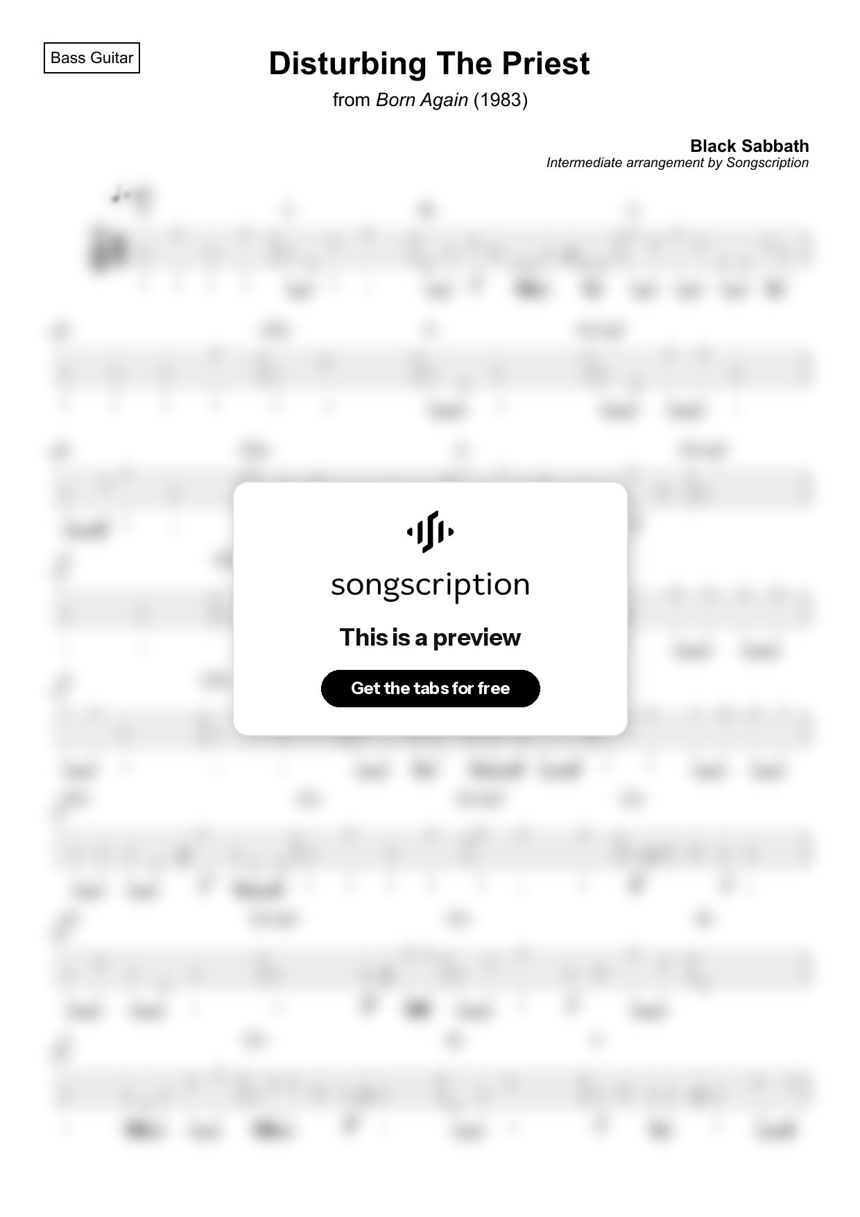 Intermediate Bass Guitar Tabs for "Disturbing The Priest" by Black Sabbath