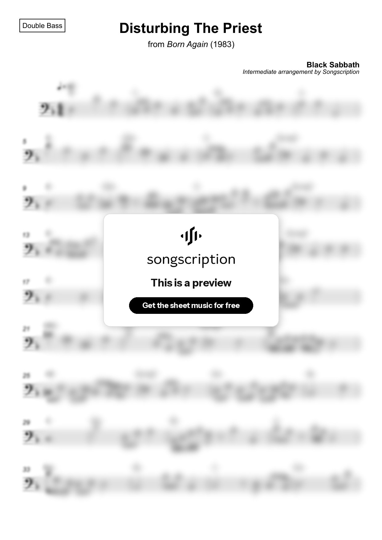 Intermediate Double Bass Sheet Music for "Disturbing The Priest" by Black Sabbath