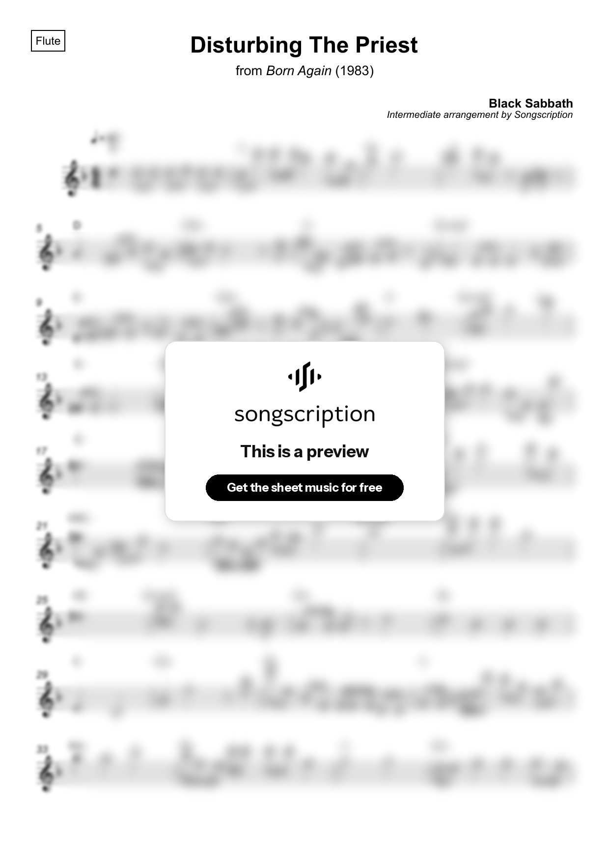 Intermediate Flute Sheet Music for "Disturbing The Priest" by Black Sabbath