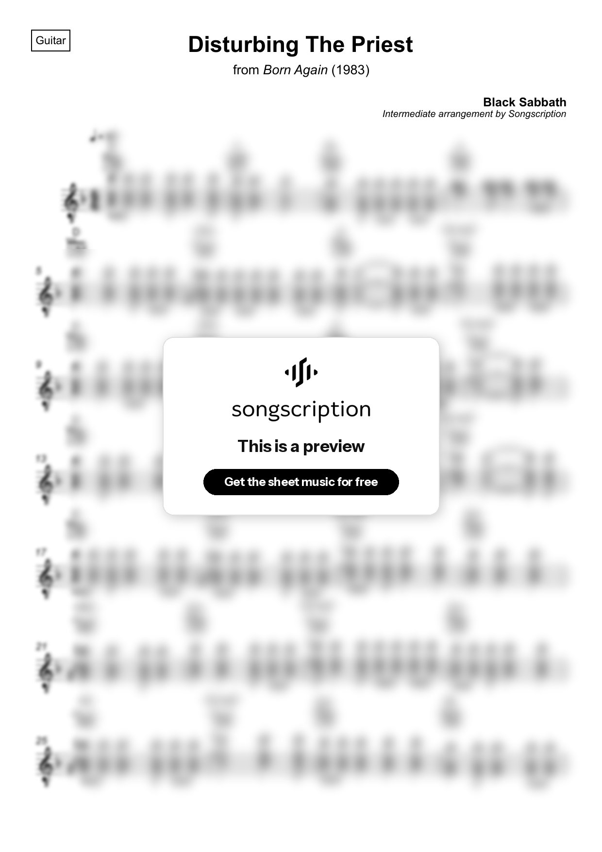 Intermediate Acoustic Guitar Sheet Music for "Disturbing The Priest" by Black Sabbath