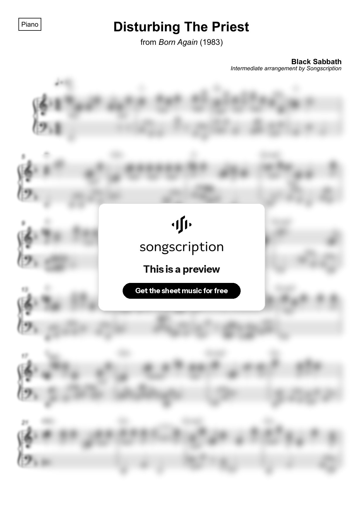 Intermediate Piano Sheet Music for "Disturbing The Priest" by Black Sabbath