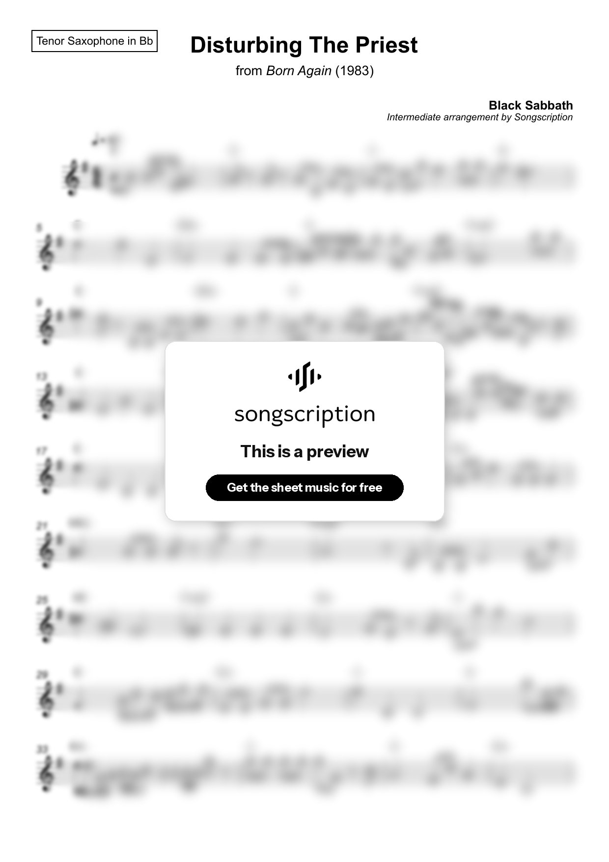 Intermediate Tenor Sax Sheet Music for "Disturbing The Priest" by Black Sabbath